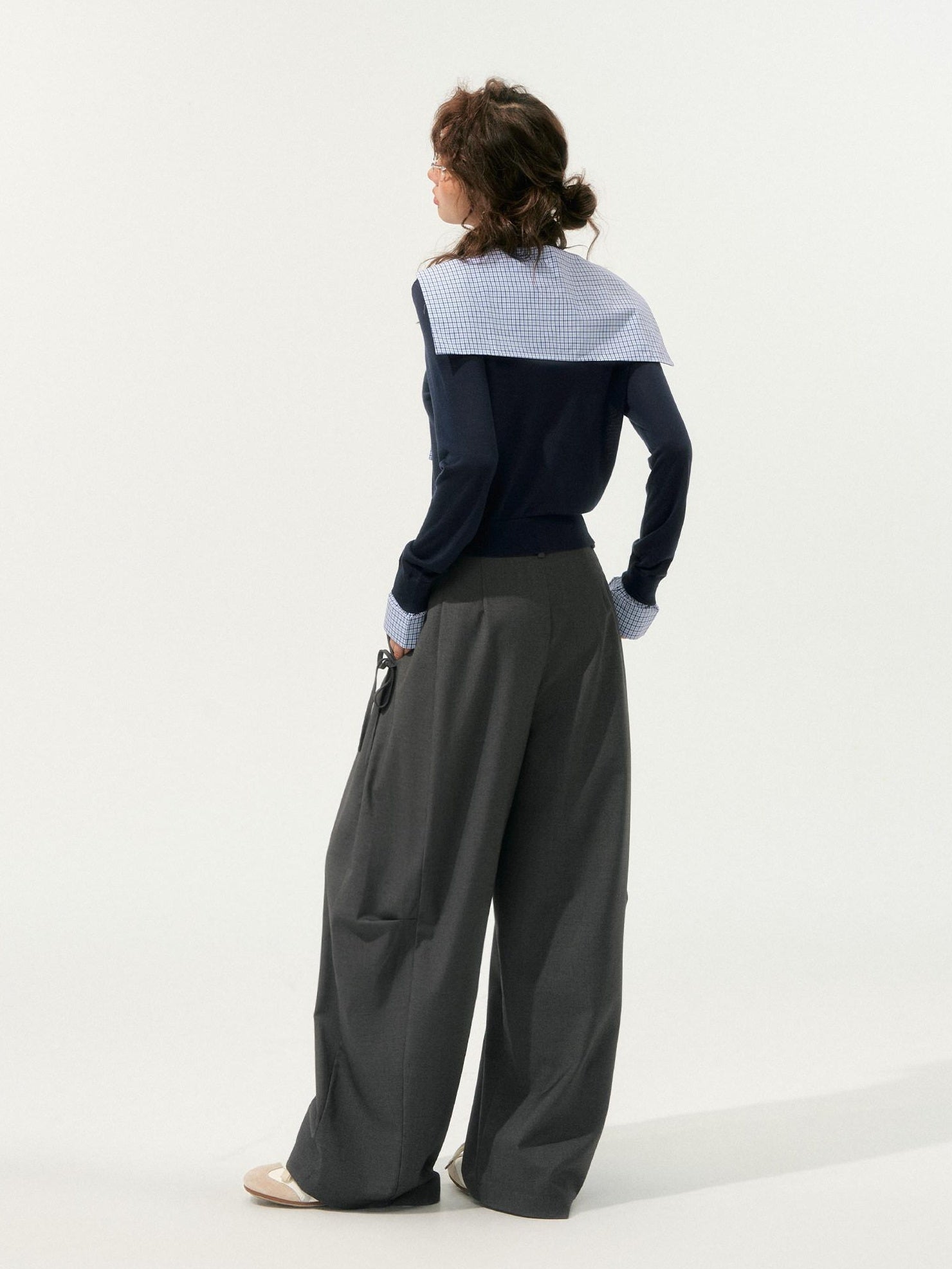 SOMESOWE Lyocell V-neck Colorblock Patchwork Loose Casual Women Long Sleeve T-Shirts