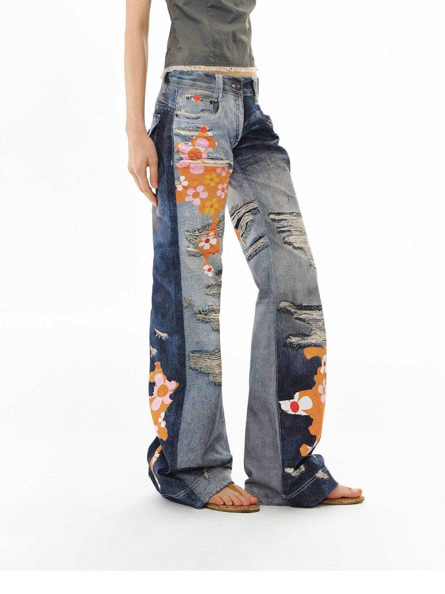 DeleteEx Stretch Cotton Denim Low Rise Micro Flare Casual Deep Blue Long Flared Jeans