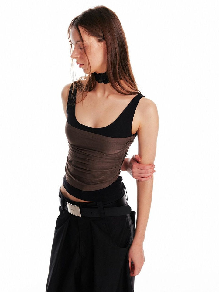 ALINNVSTUDIO Patchwork Original Design Slim Fit Cropped Pullover Women Solid Tank Tops