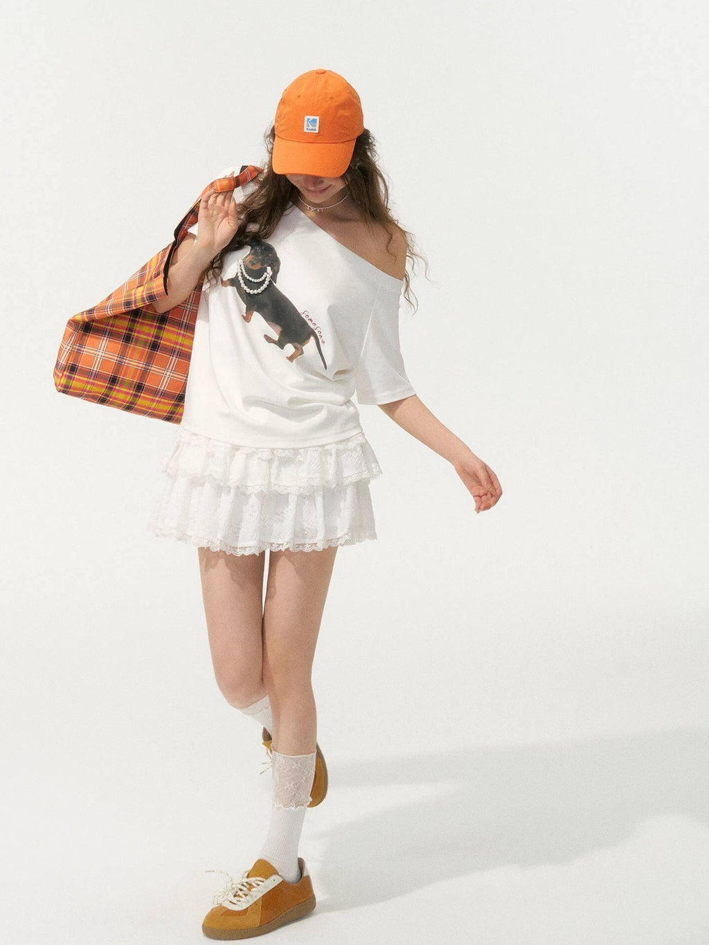 SOMESOWE Stretch Cotton Oversized Asymmetric Neck Animal Embroidered Short Sleeve T-Shirts