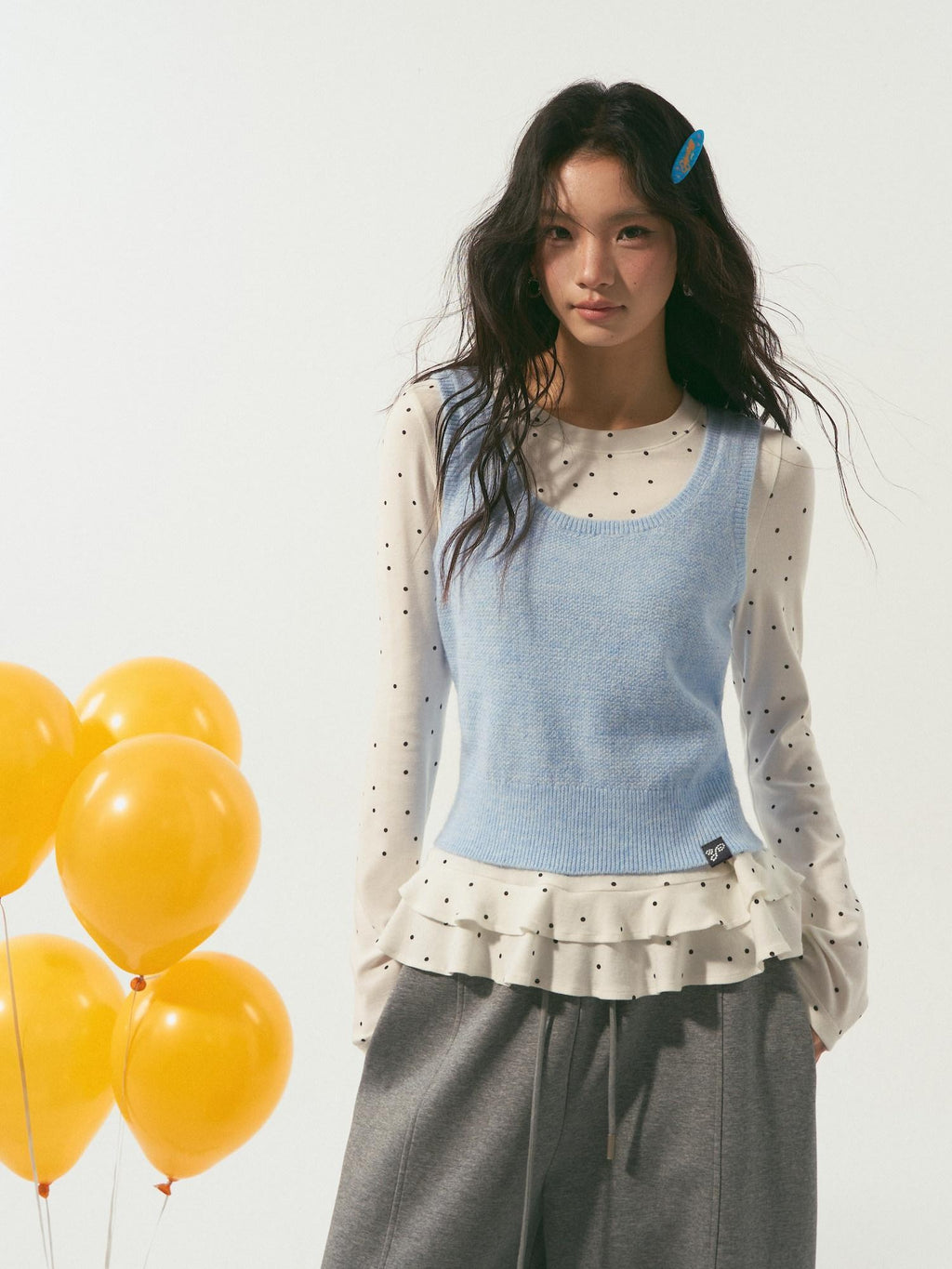 SOMESOWE Two Piece Knit Polka Dot Casual Regular Fit Women Everyday Round Neck Tank Tops