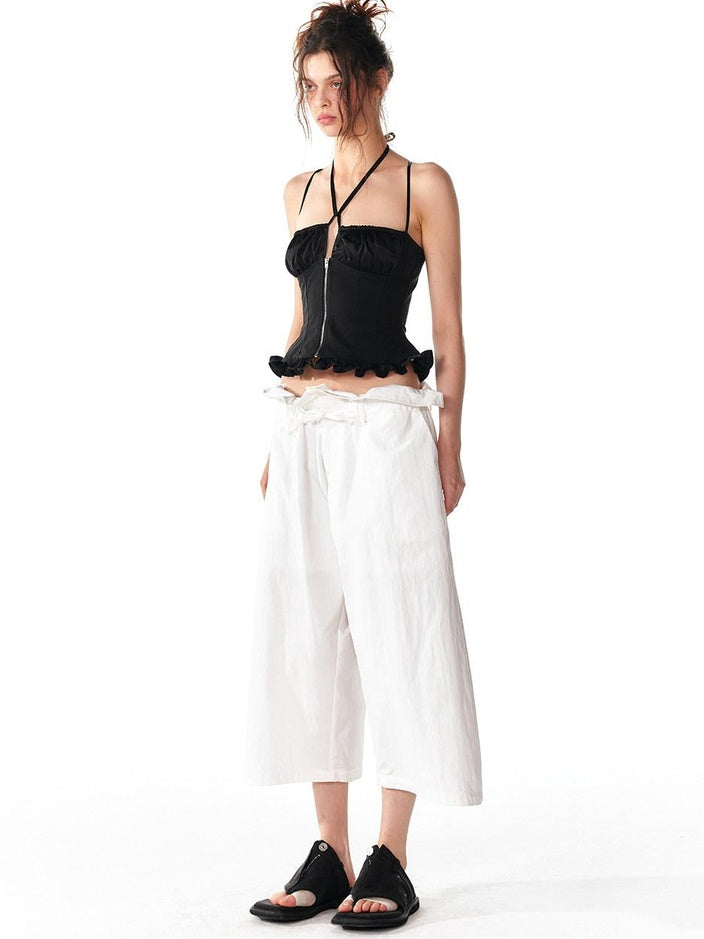 ALINNVSTUDIO Soft Cotton Blend High Waisted Wide Flowing Casual Black White Wide Leg Pants