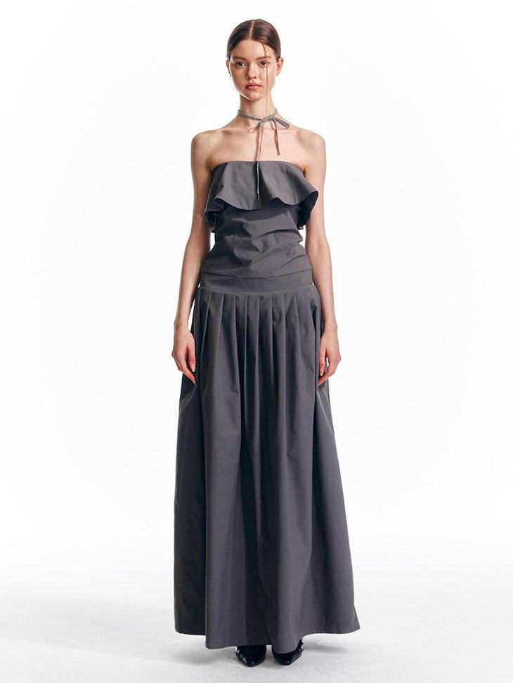ALINNVSTUDIO Sexy Bandeau Cinched Waist Sleek Black And Grey Women Party Maxi Dresses