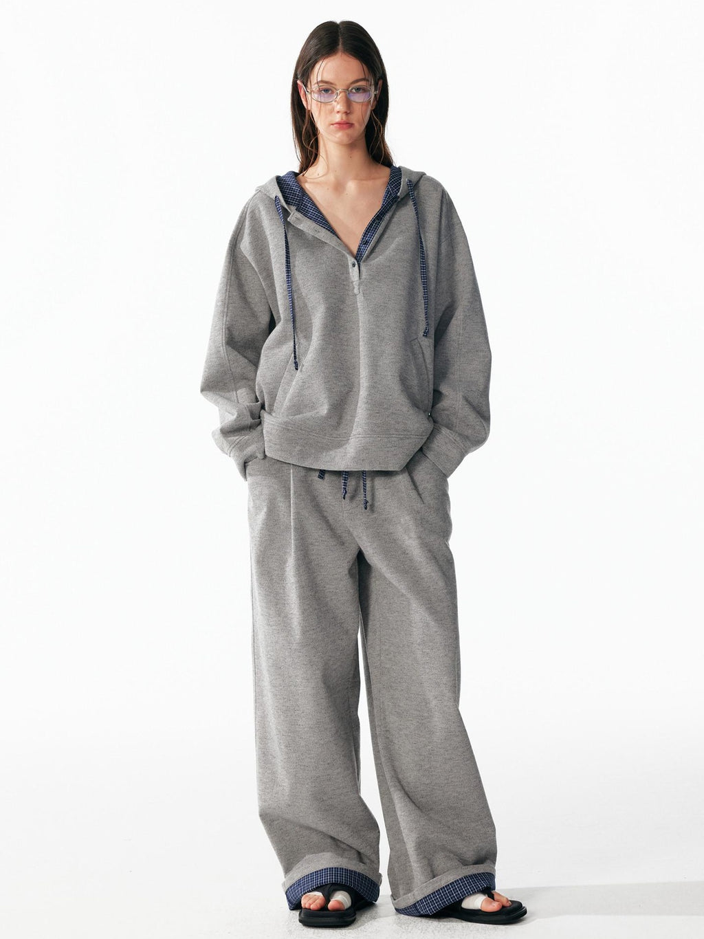 ALINNVSTUDIO Soft Brushed Relaxed Fit Grey Hoodie Jogger Casual Athleisure Top & Pants Sets