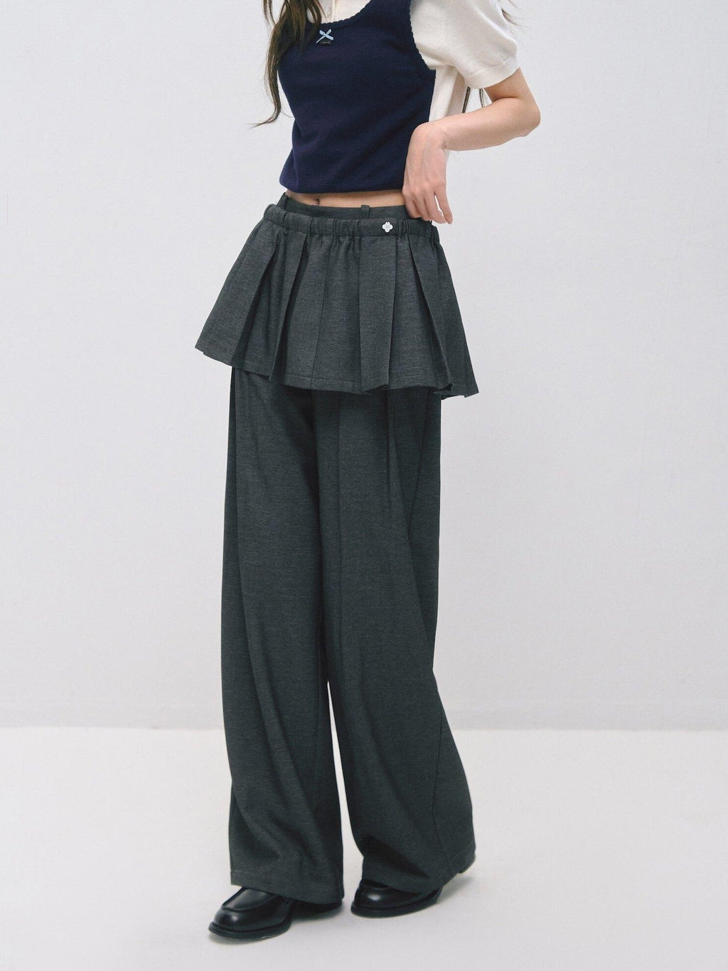 SOMESOWE Plaid Pockets Relaxed Natural Waist Elastic Women Polyester Blend Wide Leg Pants
