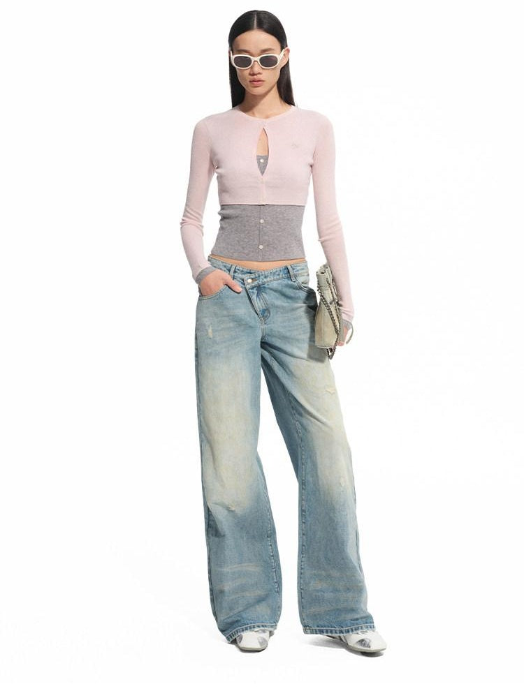 NAWSNOTAWEAR Soft Wool Blend Slim Fit Colorblock Faux Two Piece Pullover Women Sweaters