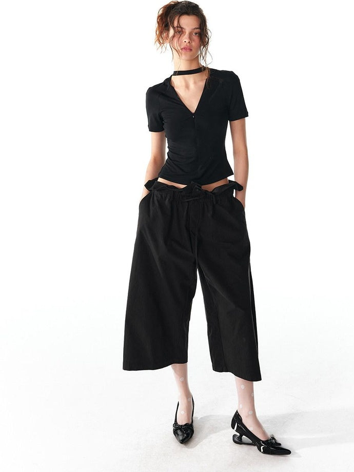 ALINNVSTUDIO Soft Cotton Blend High Waisted Wide Flowing Casual Black White Wide Leg Pants