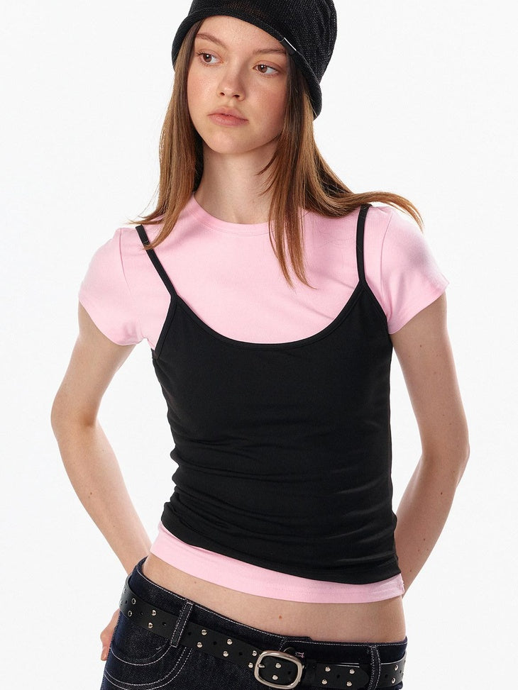 ALINNVSTUDIO Light Cleanfit Slim Crew Neck Short Sleeve Womens Cropped Tee Basic Crop Tops