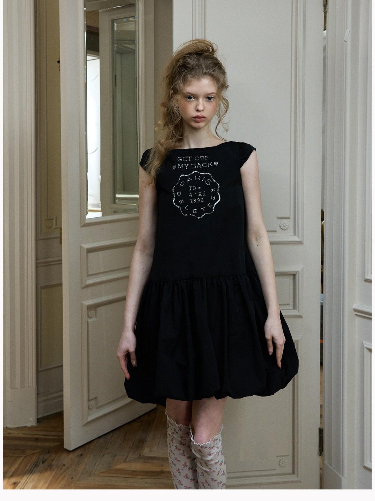 DeleteEx Sweet Flirty Flutter Sleeve Rhinestone Bubble Skirt Date Black Mini Dresses