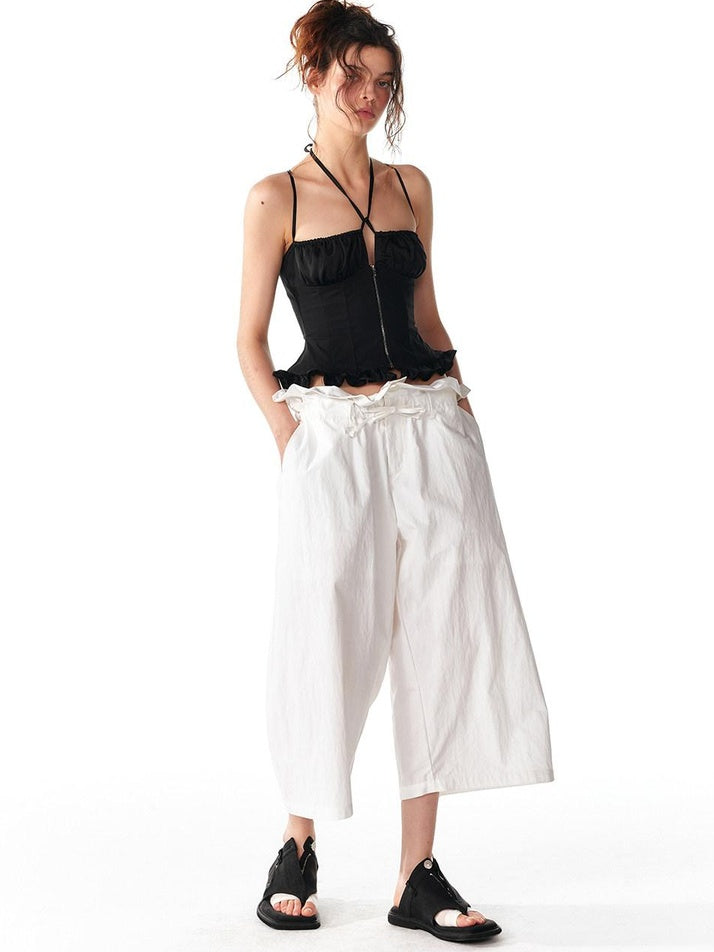ALINNVSTUDIO Soft Cotton Blend High Waisted Wide Flowing Casual Black White Wide Leg Pants