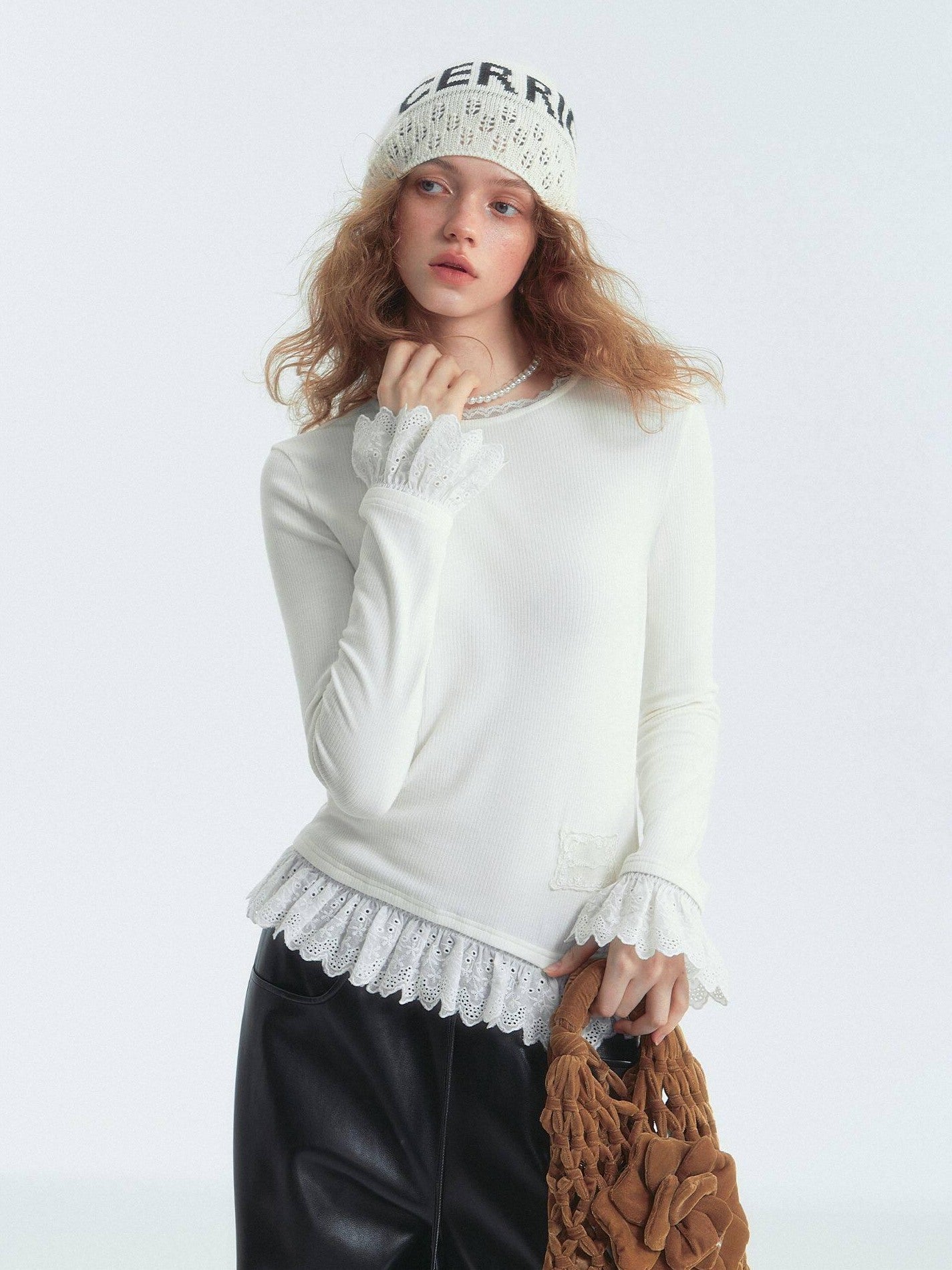 SOMESOWE Essential Straight Fit Crew Neck Office White And Gray Long Sleeve T-Shirts