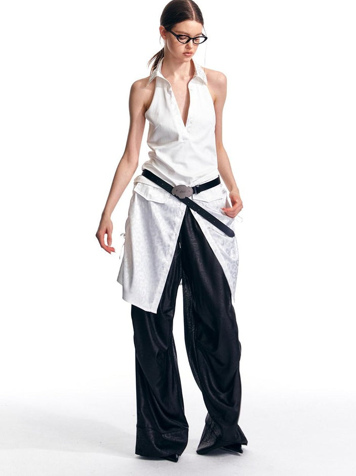 ALINNVSTUDIO Minimalist Original Straight Silhouette Natural Waist Black White Wide Leg Pants