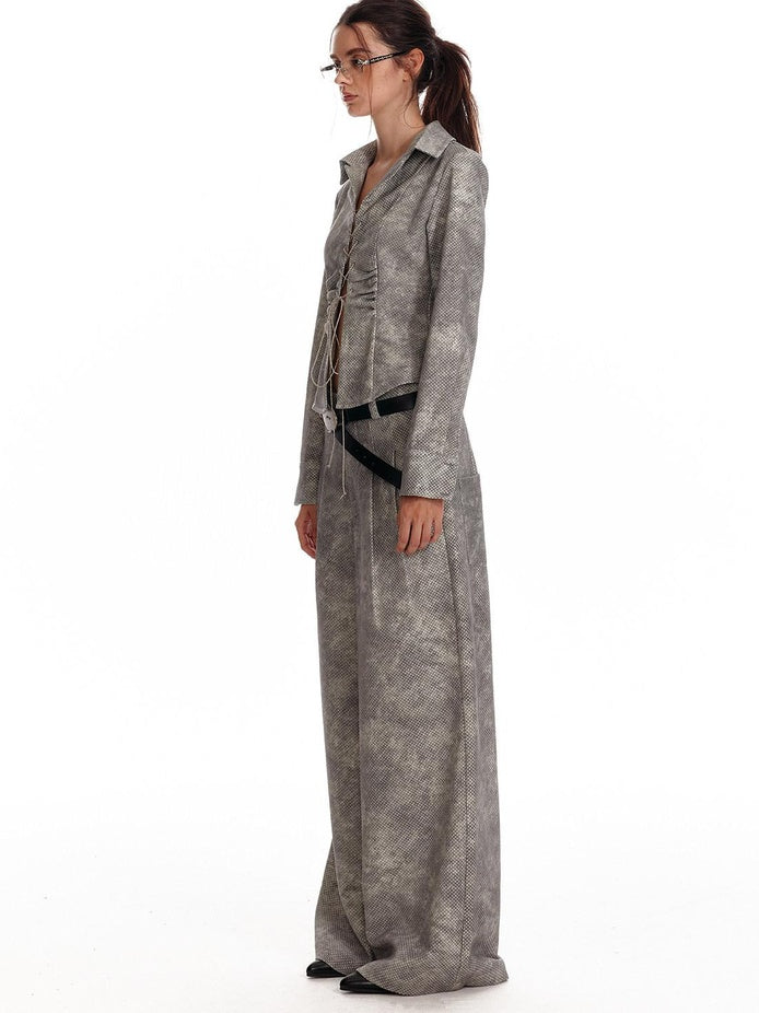 ALINNVSTUDIO Button Down Collar Long Sleeve Tailored Long Pants Youth Top & Pants Sets