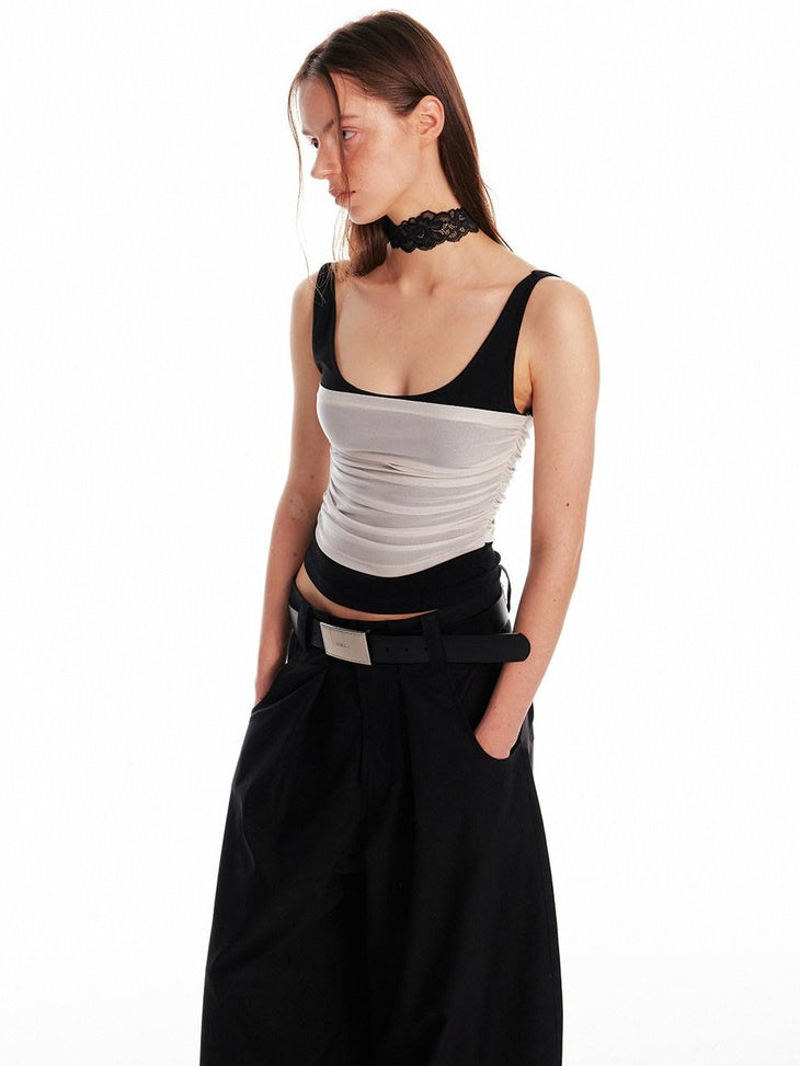 ALINNVSTUDIO Patchwork Original Design Slim Fit Cropped Pullover Women Solid Tank Tops