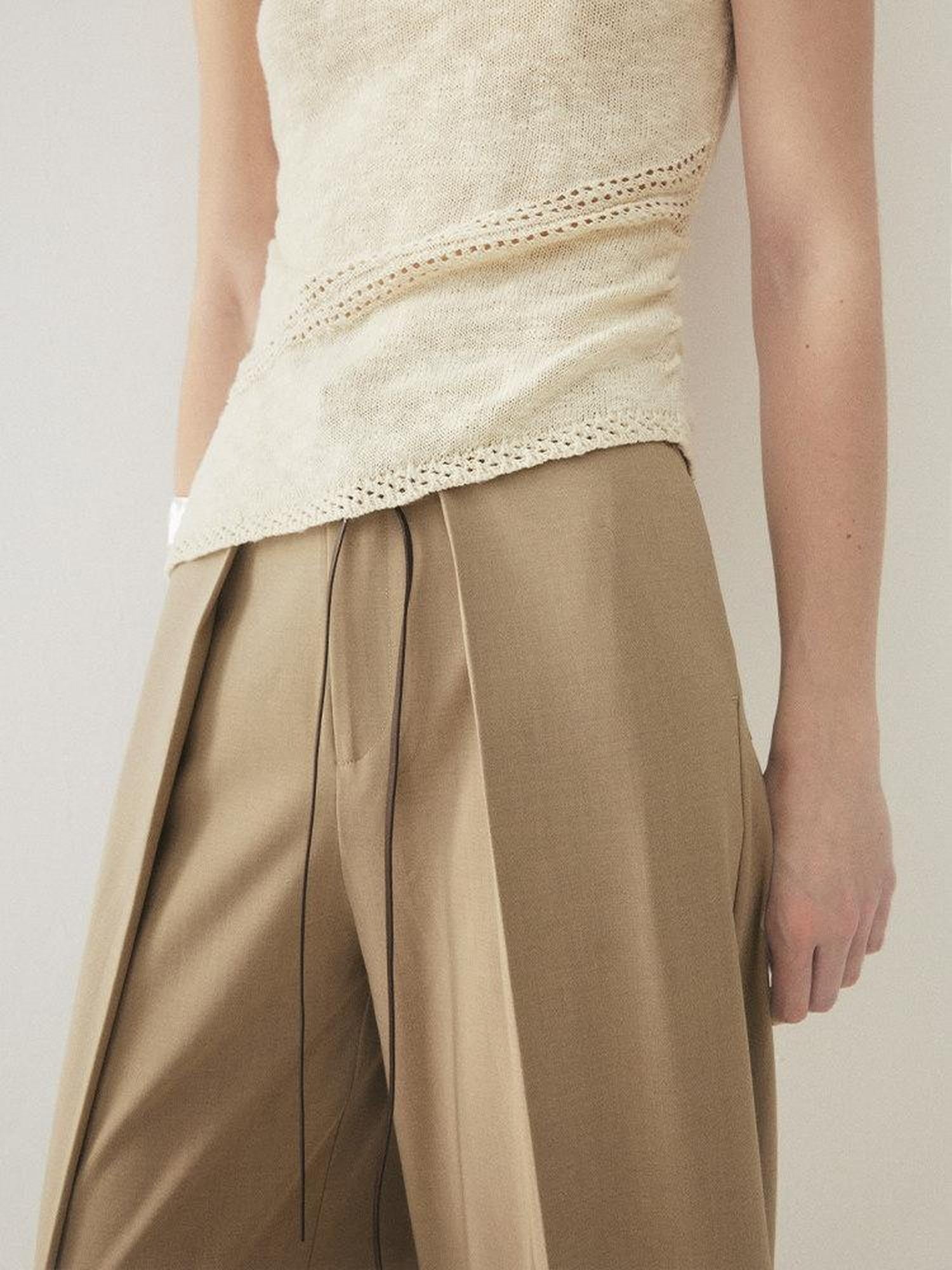 someonesometimes High Waist Stretch Belt Detail Minimalist Polyester Blend Women Wide Leg Pants