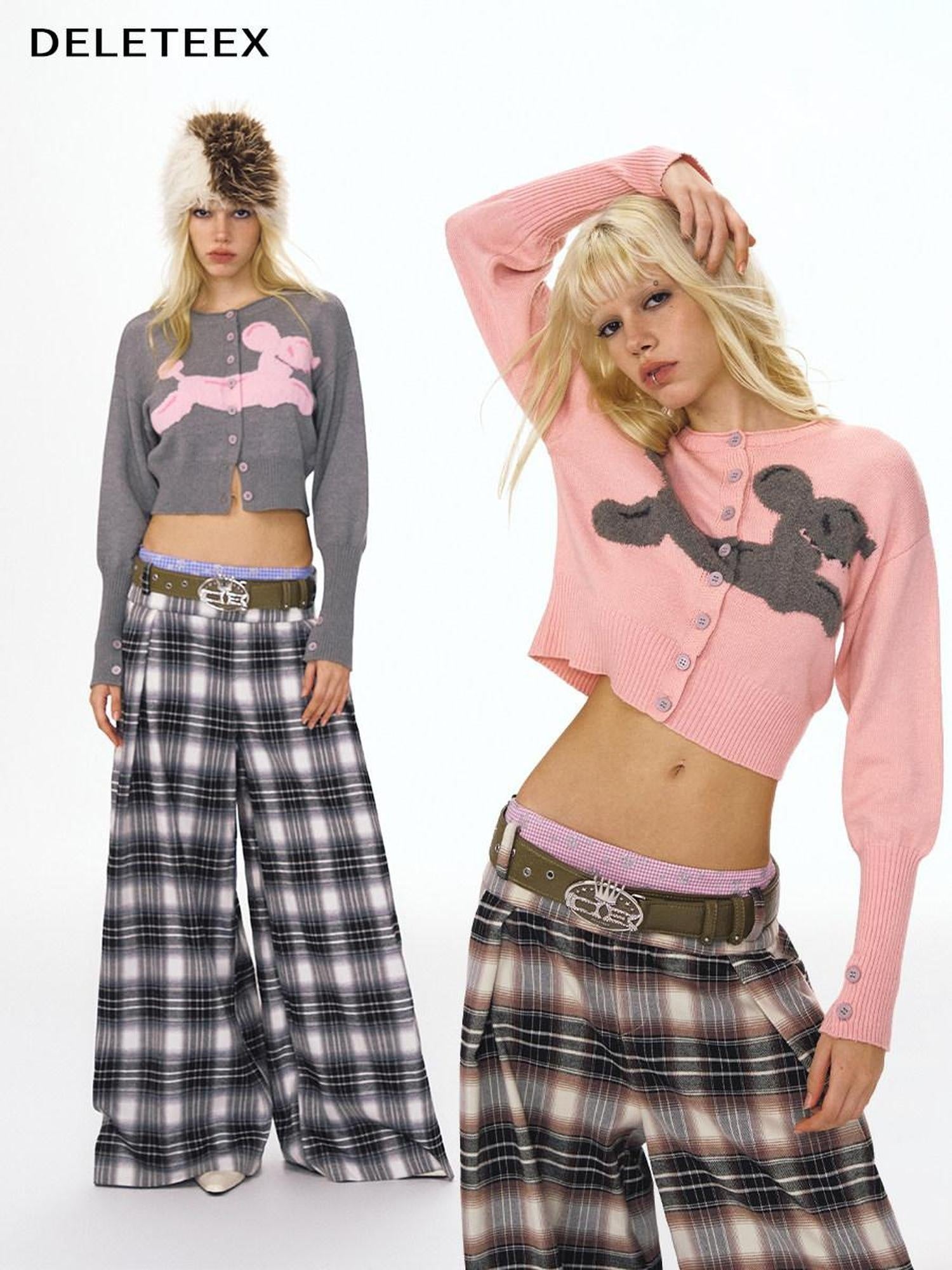 DeleteEx Cozy Acrylic Wool Blend Cute Animal Crewneck Long Sleeve Women Knit Cardigans