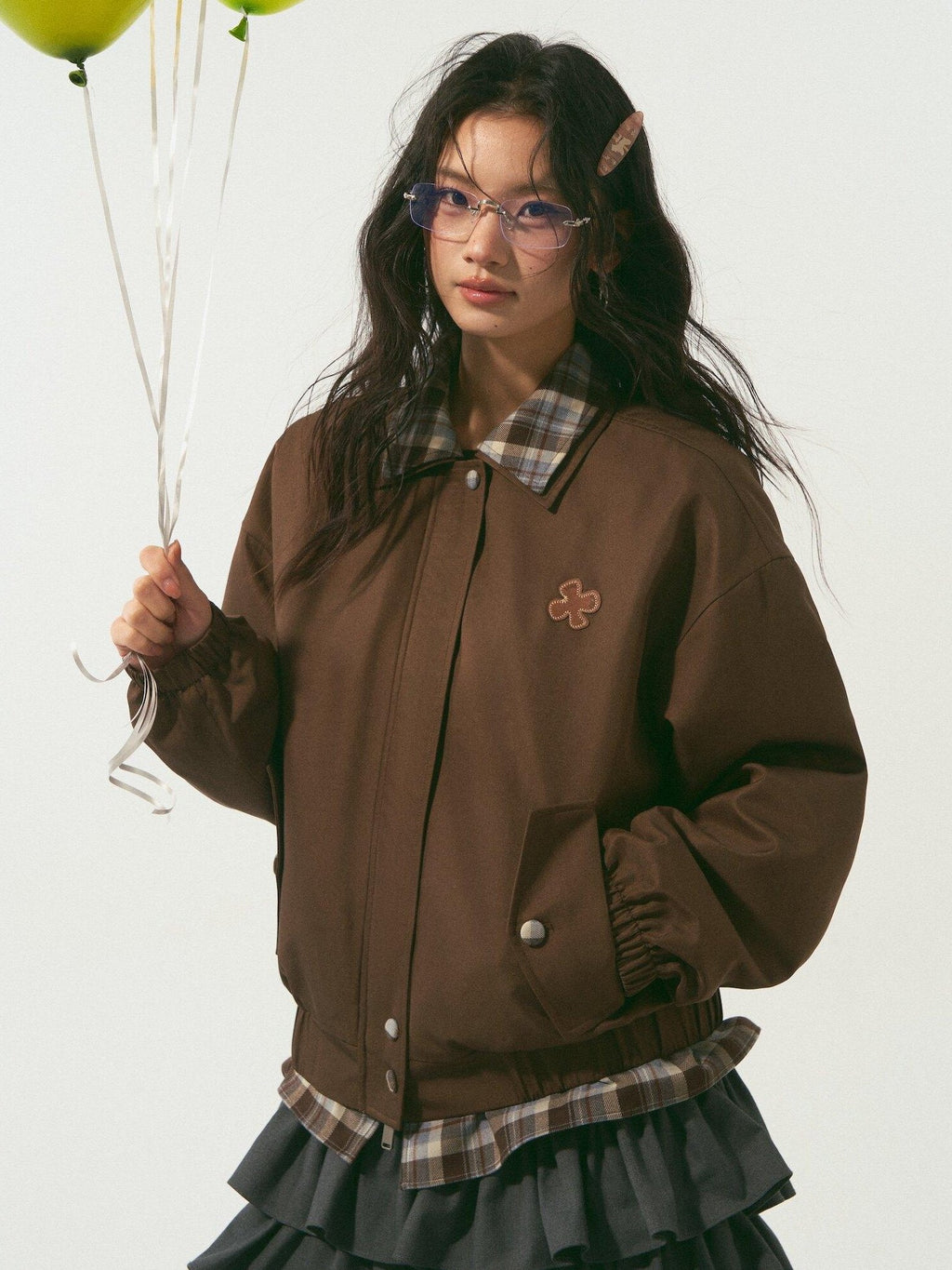 SOMESOWE Lightweight Polyester Loose Fit Casual Lapel Zipper Women Brown Bomber Jackets