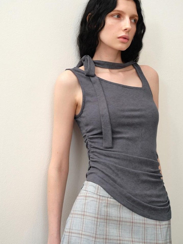 someonesometimes Asymmetric Original Design Slim Fit Viscose Blend Strappy Solid Tank Tops