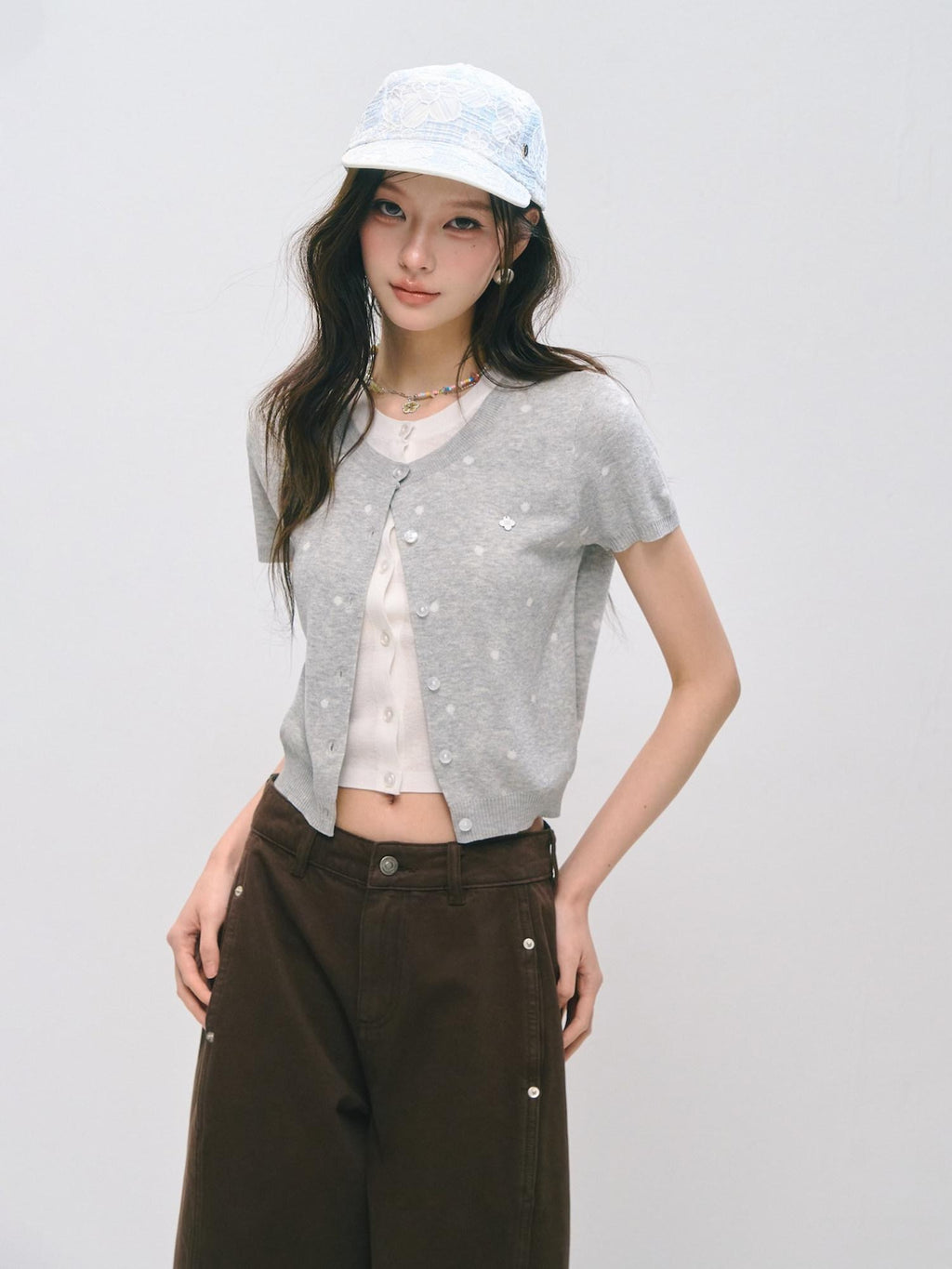 SOMESOWE Polka Dot Knitted Casual Short Sleeve Two Piece Women T Shirt Basic Crop Tops