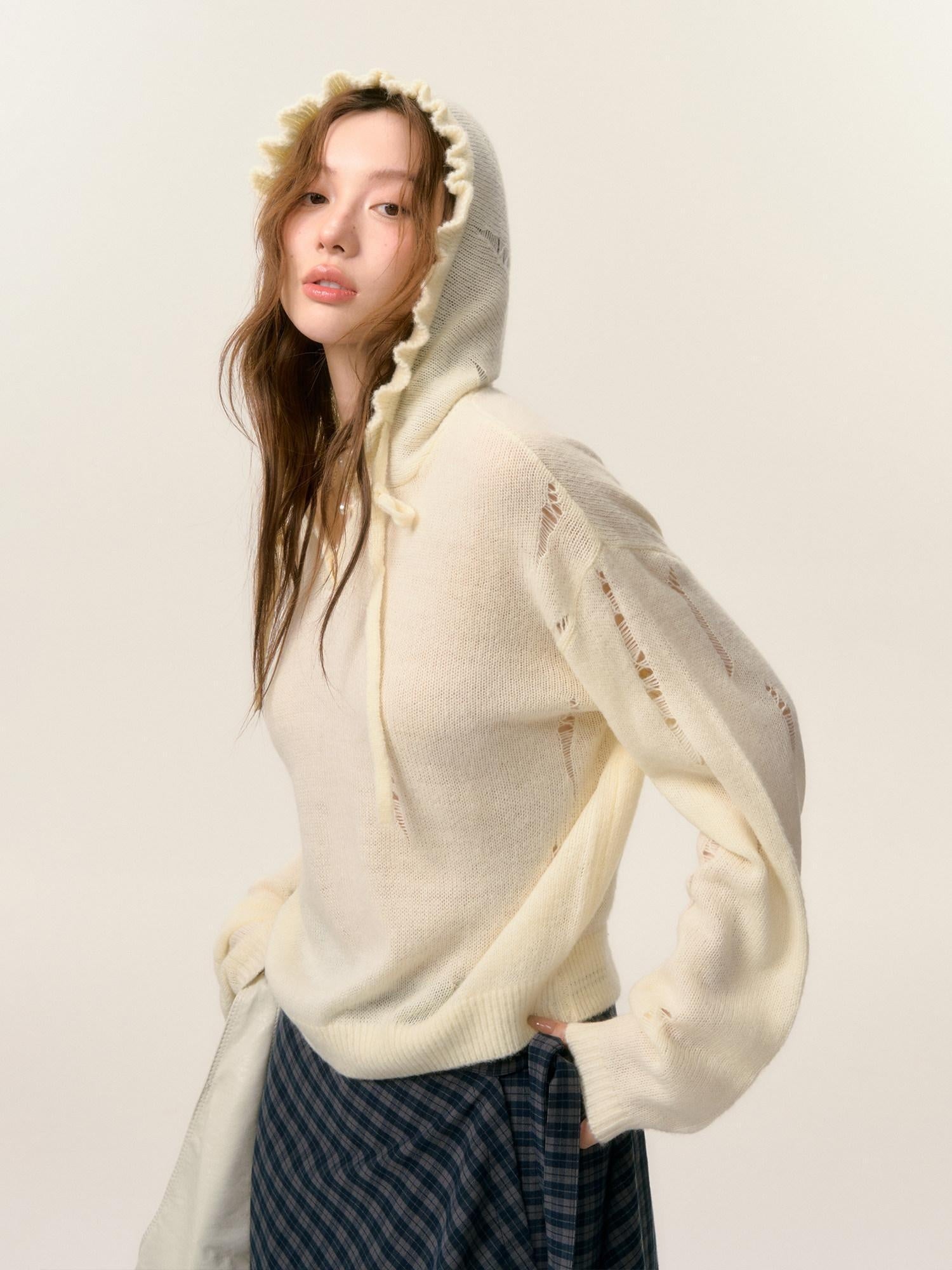 SOMESOWE Oversized Crochet Tie Street Loose Fit Women Grey Long Sleeve T-Shirts