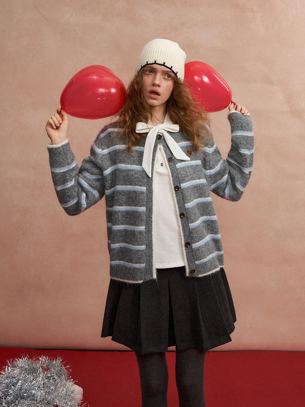 SOMESOWE Vintage Striped Tie Waist Knit V-neck Long Sleeve Casual Regular Women Cardigans
