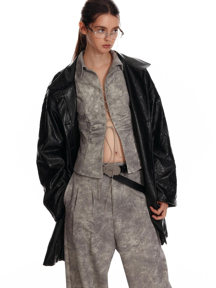 ALINNVSTUDIO Button Down Collar Long Sleeve Tailored Long Pants Youth Top & Pants Sets