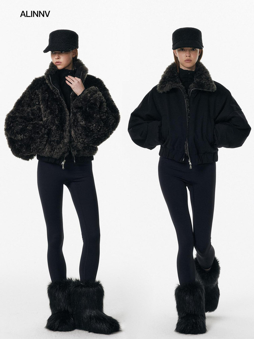 ALINNVSTUDIO Reversible Hooded Warm Cropped Commuter Fit Women Zipper Puffer Jackets