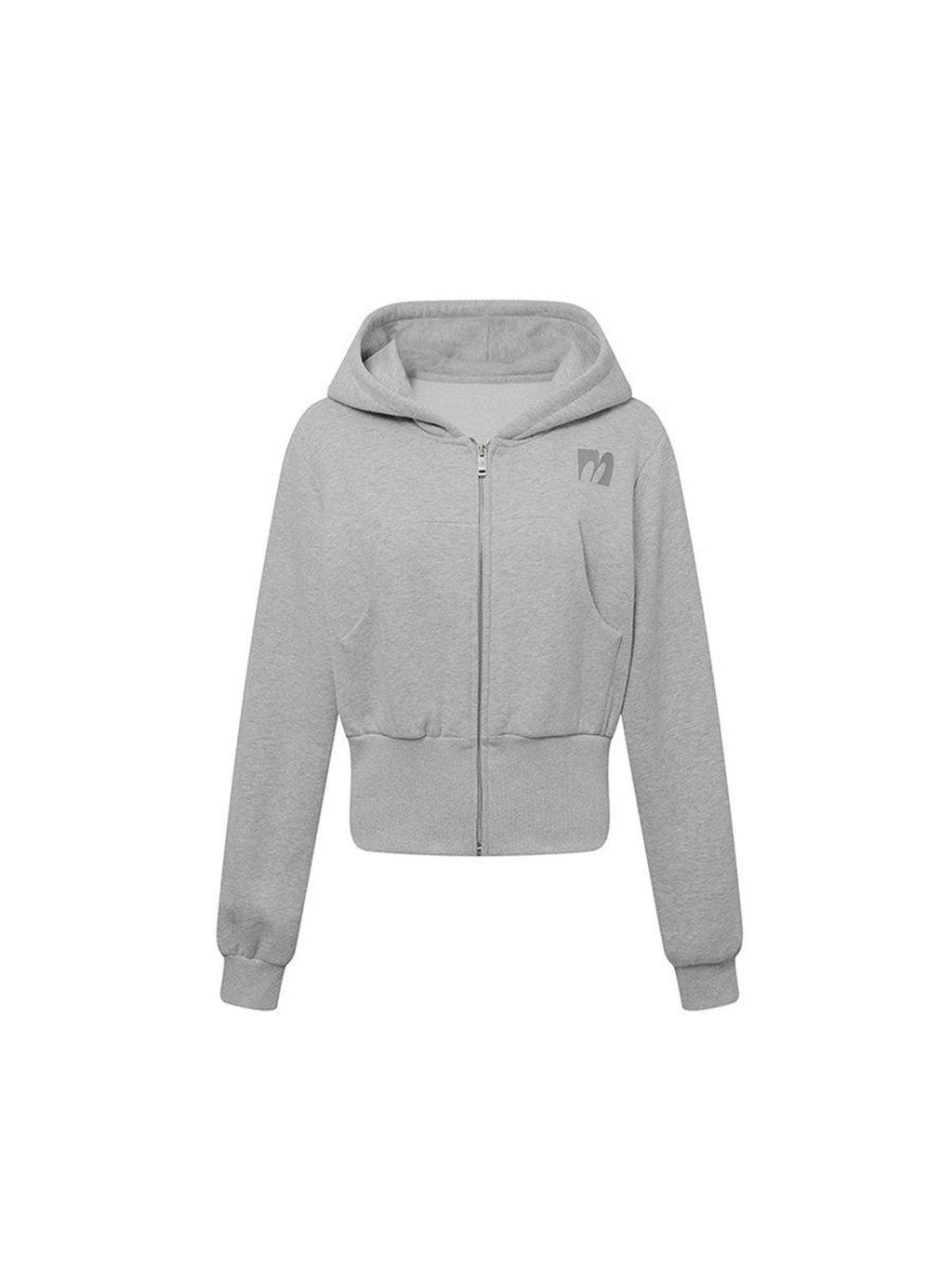 DeleteEx Soft Cotton Blend Zip Up Slim Cropped Street Style Women Solid Grey Blue Hoodie