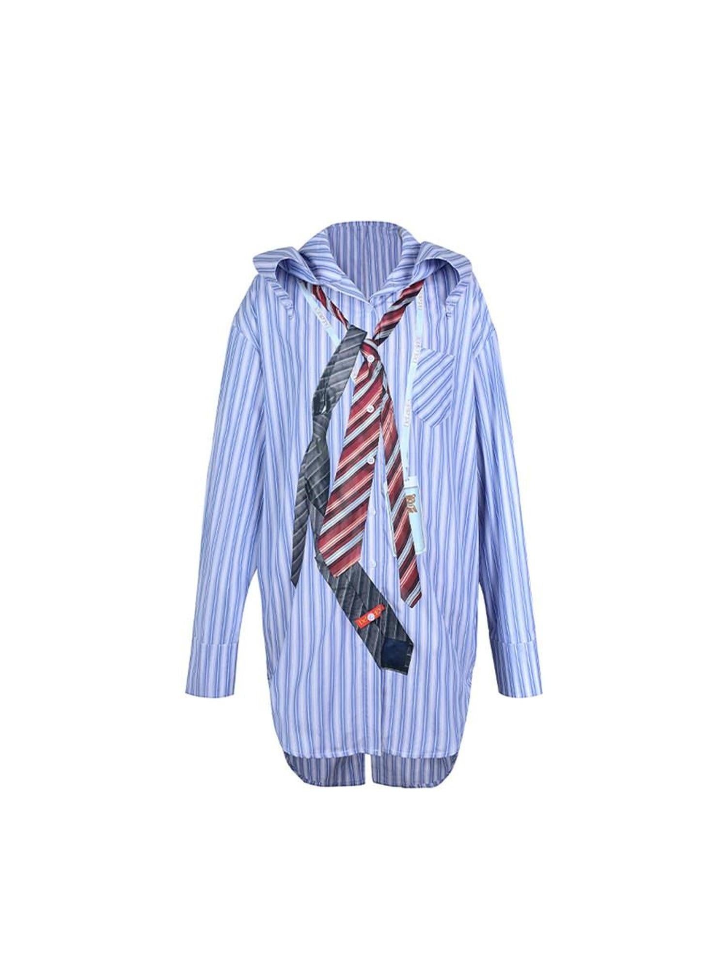 DeleteEx 100% Cotton Loose Fit Blue White Checked Turn Down Collar Long Sleeve Shirts