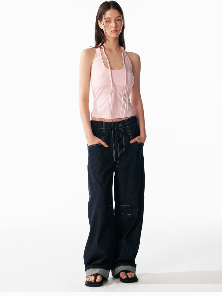 ALINNVSTUDIO Soft Modal Fabric Minimalist Slim Fit U Neck Halter Cropped Women Tank Tops