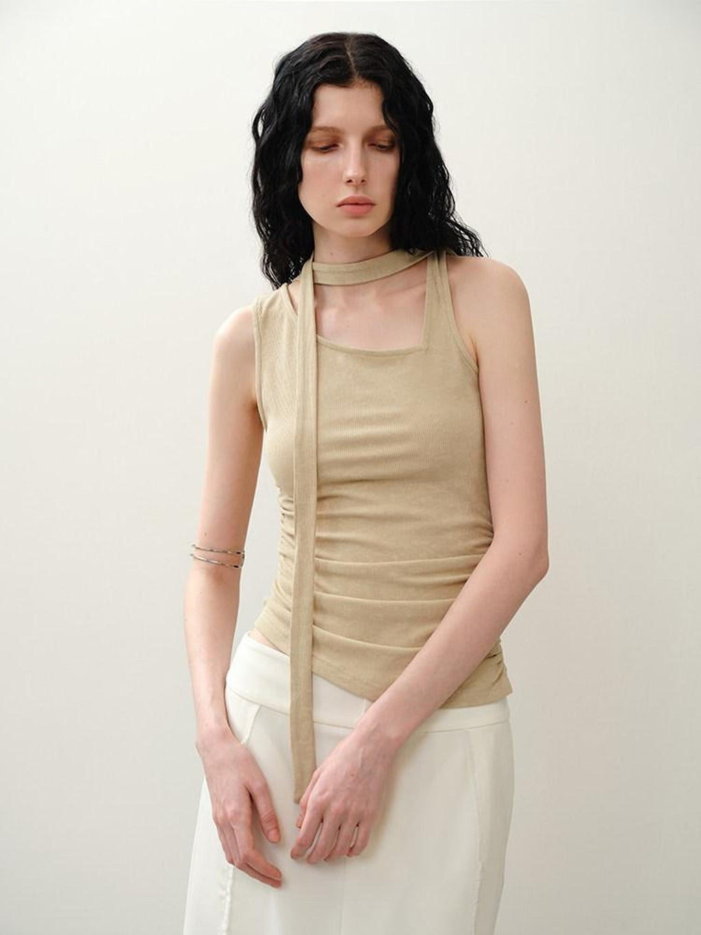 someonesometimes Asymmetric Original Design Slim Fit Viscose Blend Strappy Solid Tank Tops
