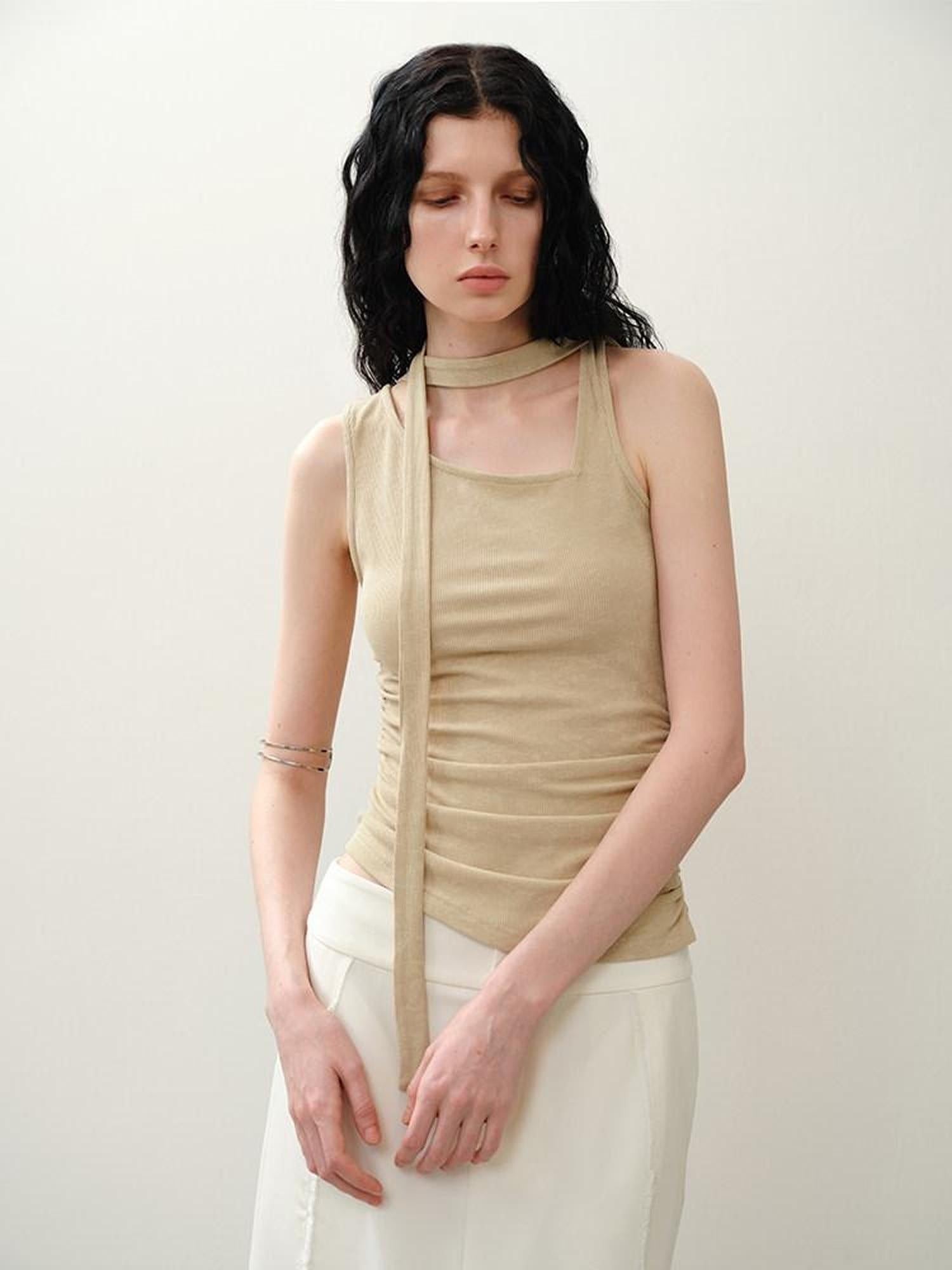 someonesometimes Asymmetric Original Design Slim Fit Viscose Blend Strappy Solid Tank Tops