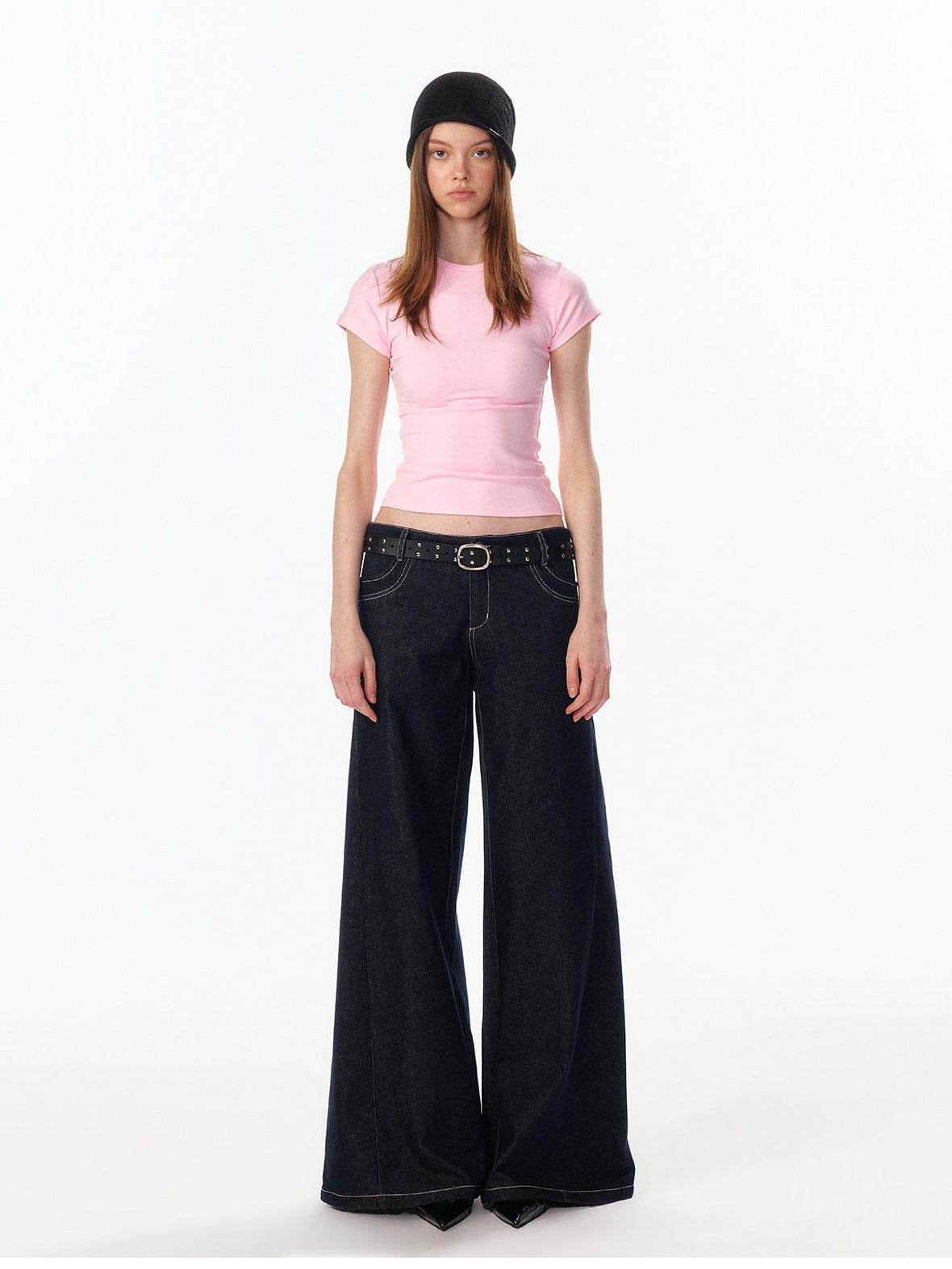 ALINNVSTUDIO Soft Cotton Low Rise Button Fly Loose Fit Women Classic Straight Leg Jeans