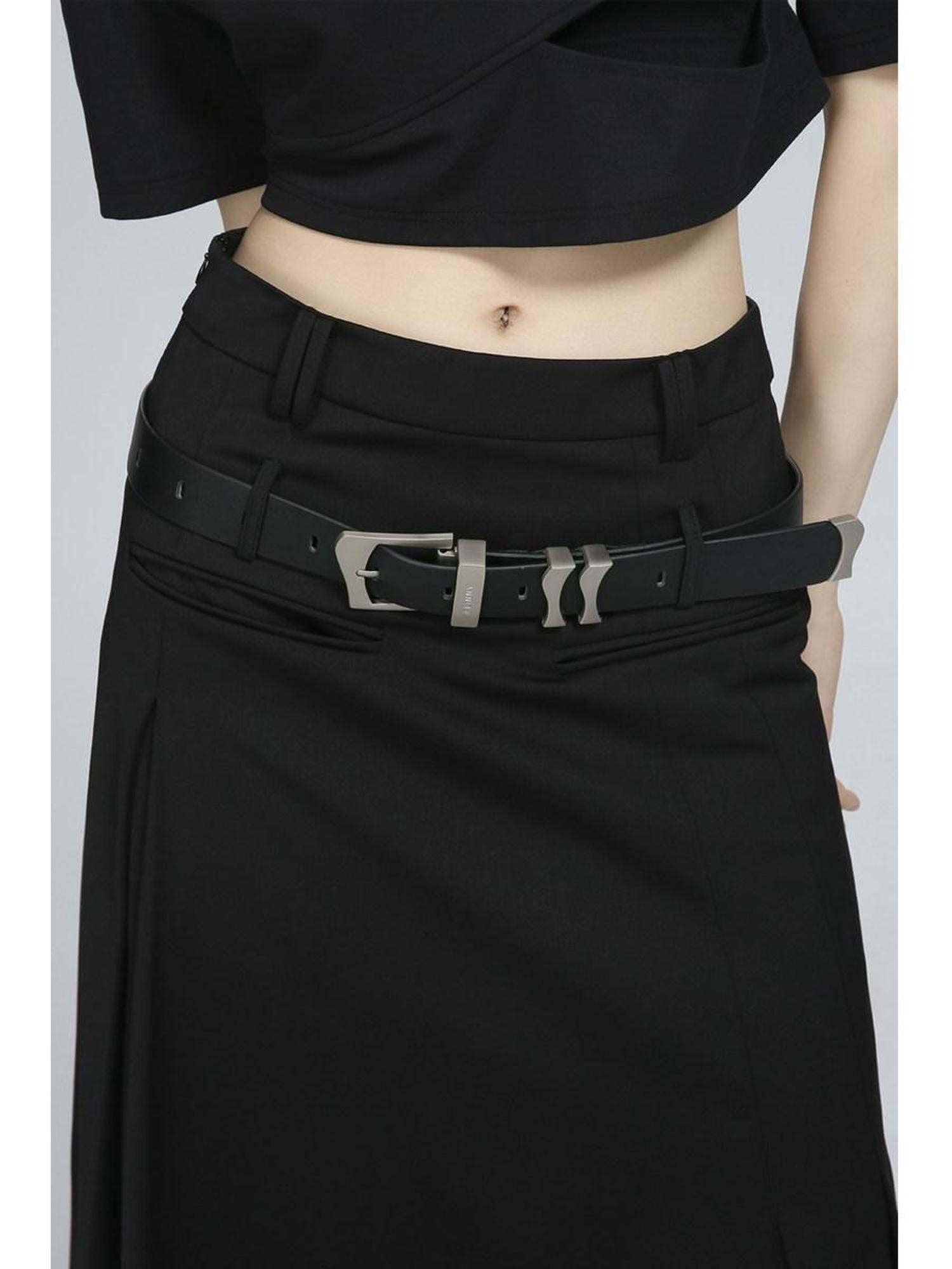 ALINNVSTUDIO Sleek Minimalist 35Mm Split Leather Pin Buckle Black Casual Dress Belts
