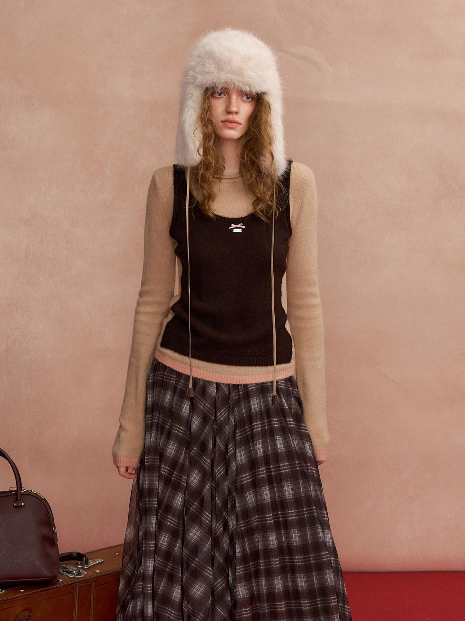 SOMESOWE Layered Colorblock Round Neck Casual Tie Front Womens Knit Sweaters