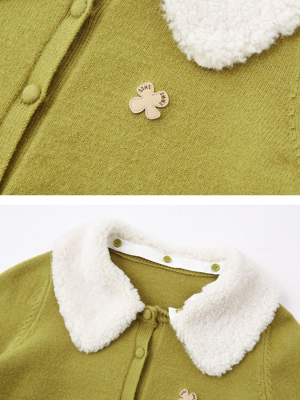 SOMESOWE Cozy Fruit Print Collared Long Sleeve Casual Women Bean Green Cardigans