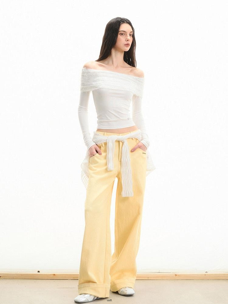 NAWSNOTAWEAR 100 Percent Cotton Minimalist Casual Natural Waist Loose Women Straight Pants