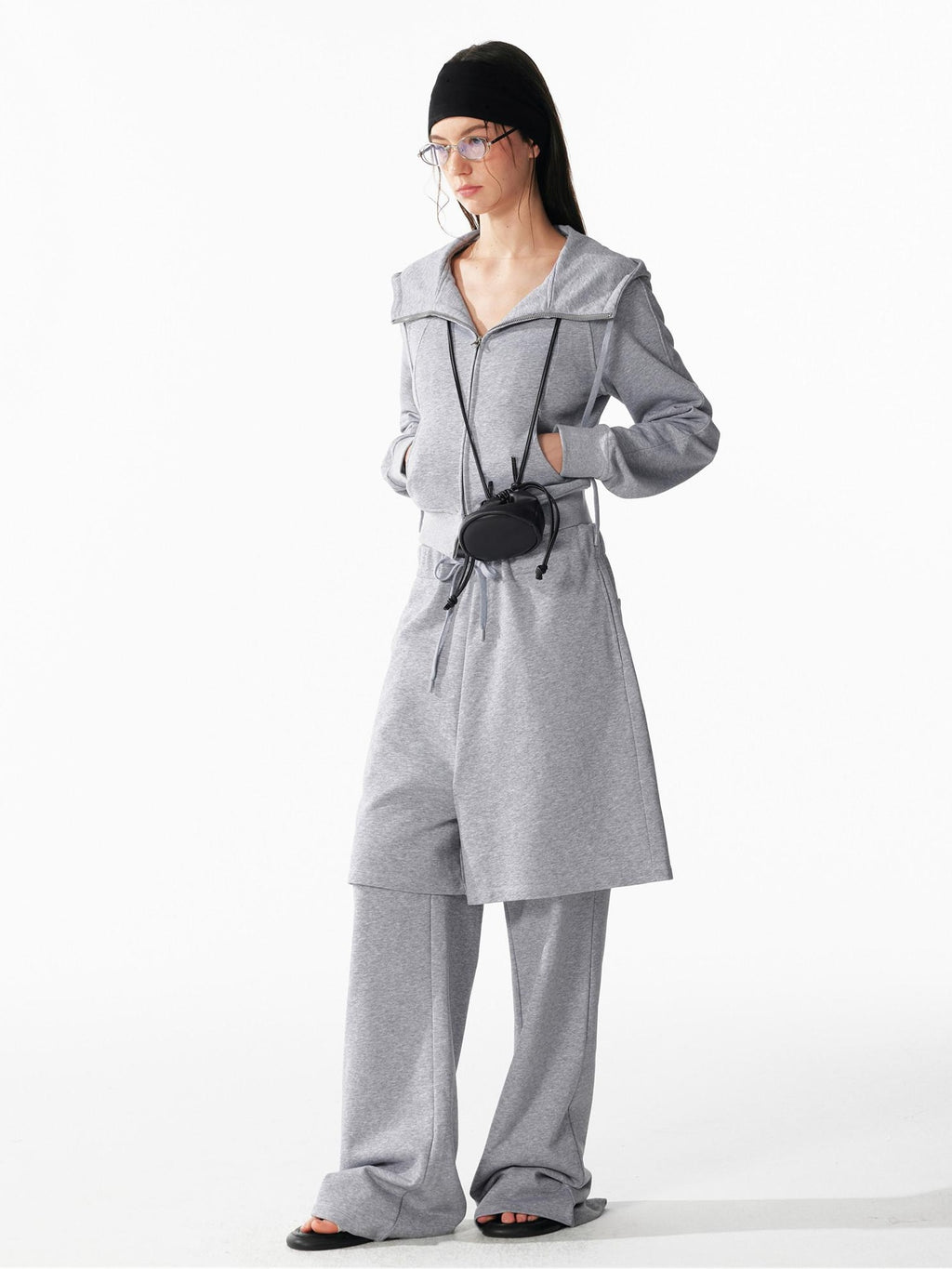 ALINNVSTUDIO Cozy Drawstring Layered Faux Two Piece Relaxed Low Rise Teen Casual Sweatpants