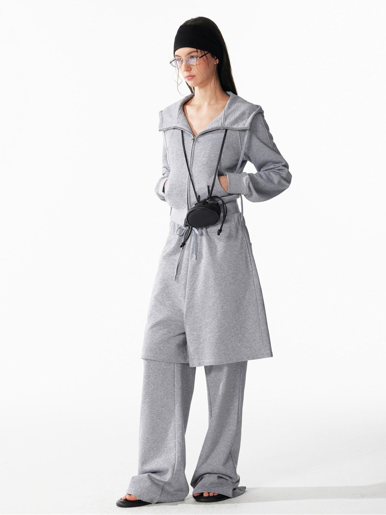 ALINNVSTUDIO Cozy Drawstring Layered Faux Two Piece Relaxed Low Rise Teen Casual Sweatpants