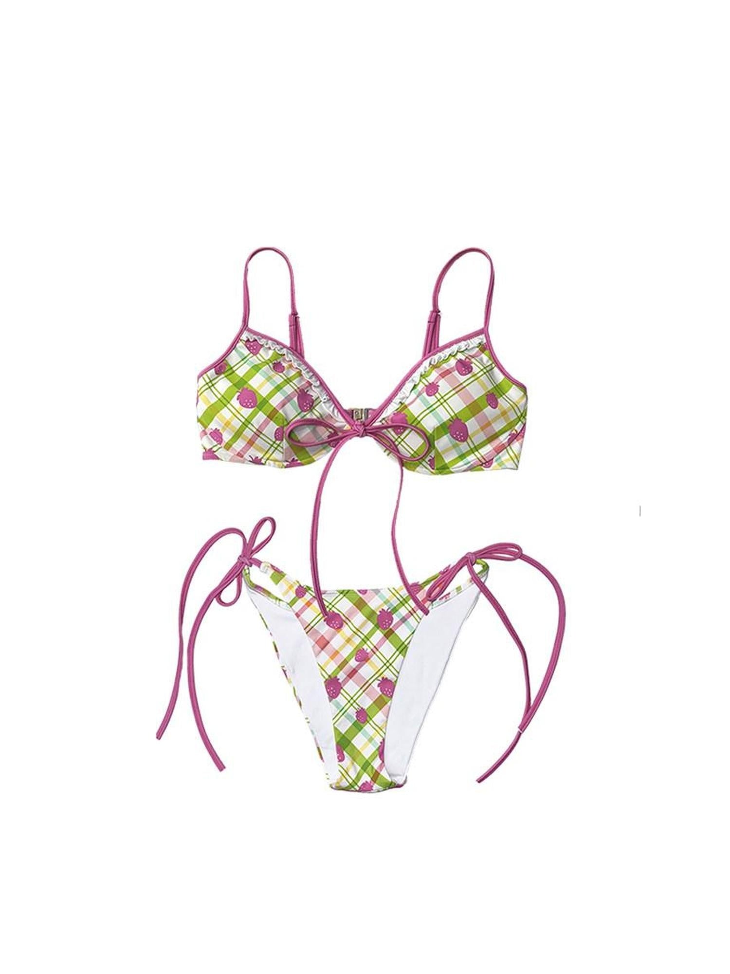 DeleteEx Cute Pink Strawberry Print Flirty Two Piece Beach Swim Bikini Sets