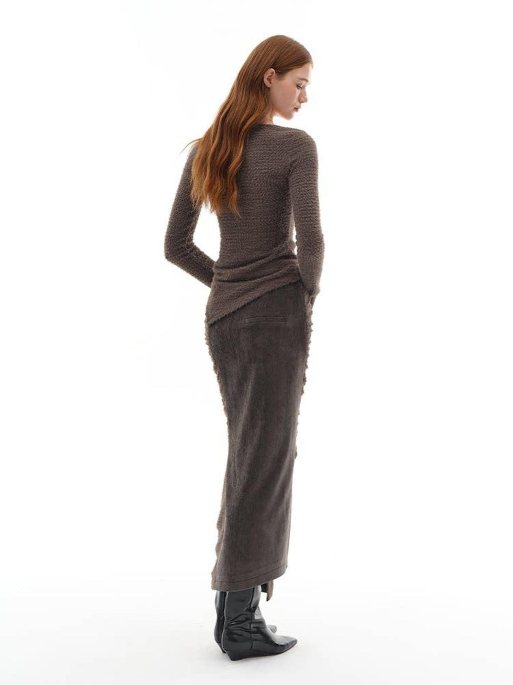 someonesometimes Slim Knit Minimal Casual Crewneck Long Sleeve Women Gray Top & Skirt Sets