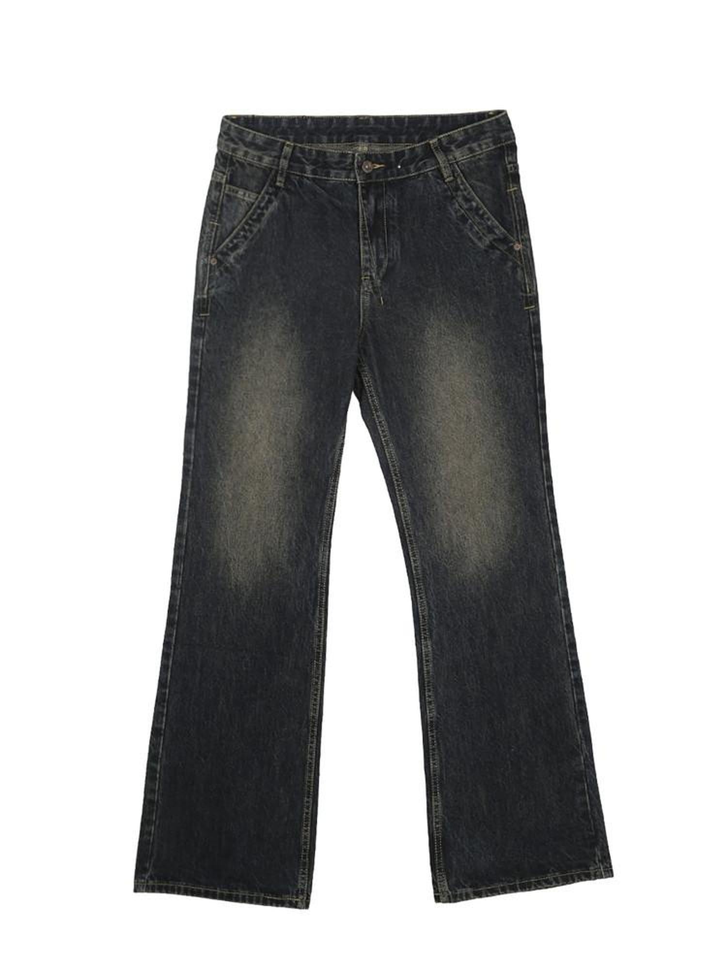 ALINNVSTUDIO Retro Washed Lowrise Micro Flare Cotton Button Fly Women Commute Flared Jeans
