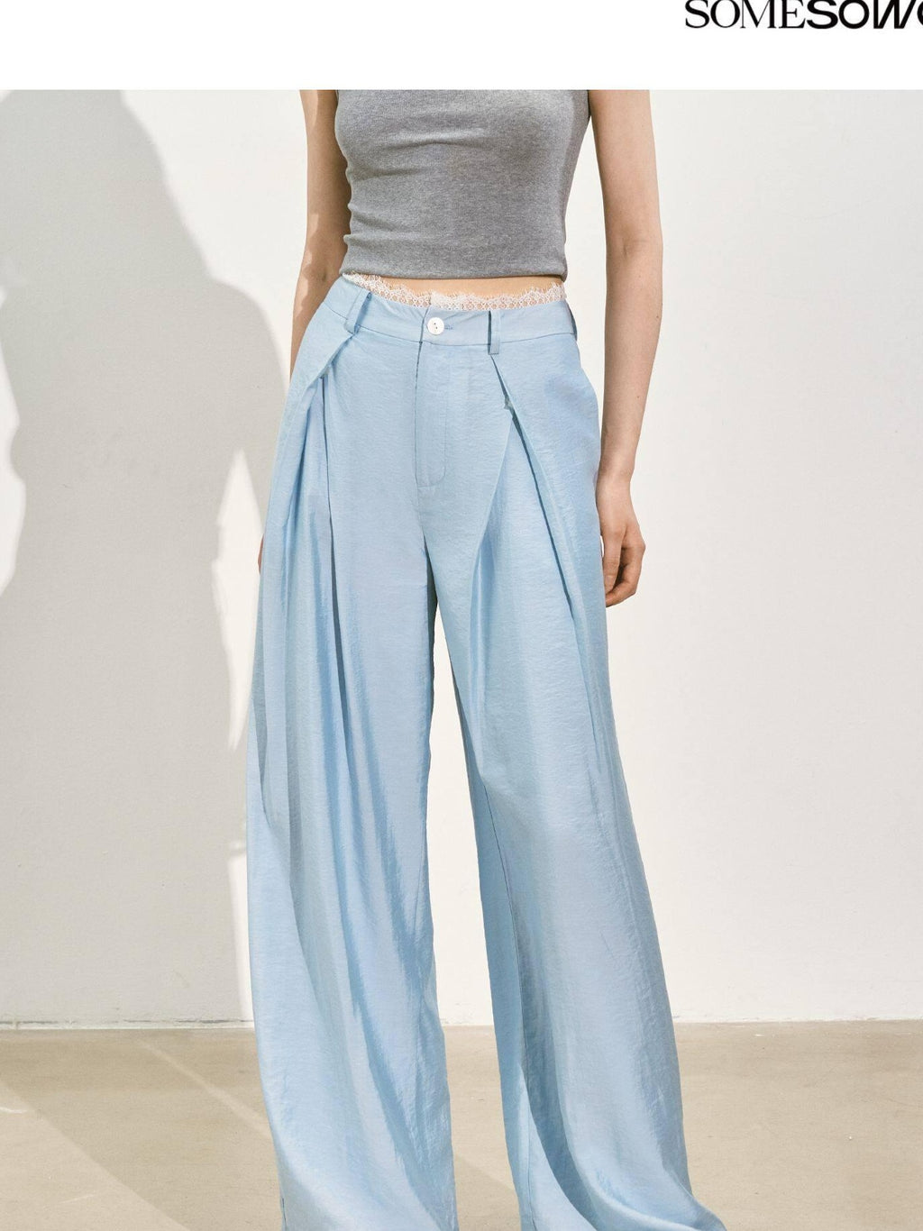 SOMESOWE Pleated Natural Waist Button Fly Women Regenerated Cellulose Straight Pants