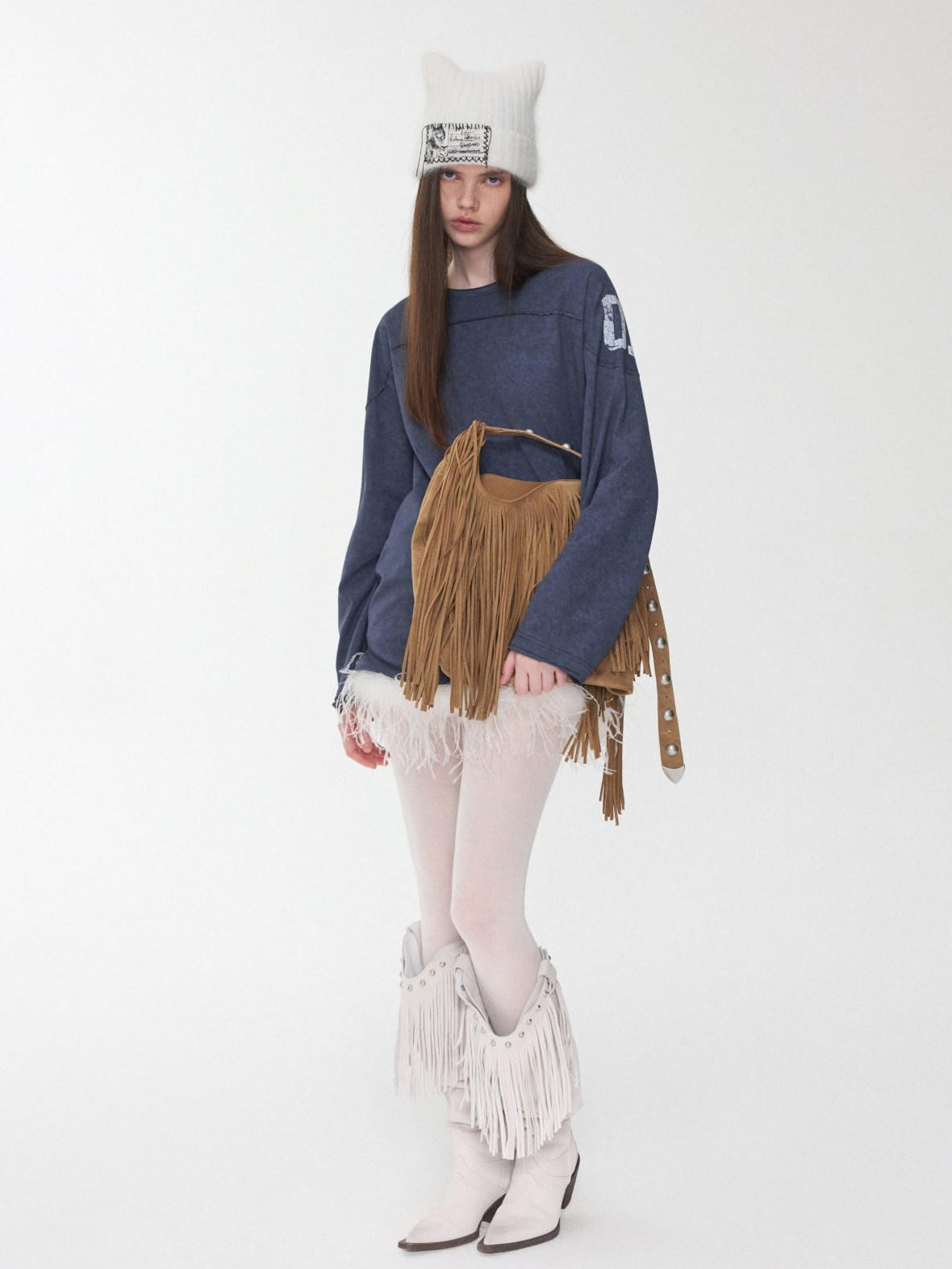 1JINN STUDIO Cotton Blend Printed American Relaxed Long Sleeve Mud Dyed Oversized T-Shirts