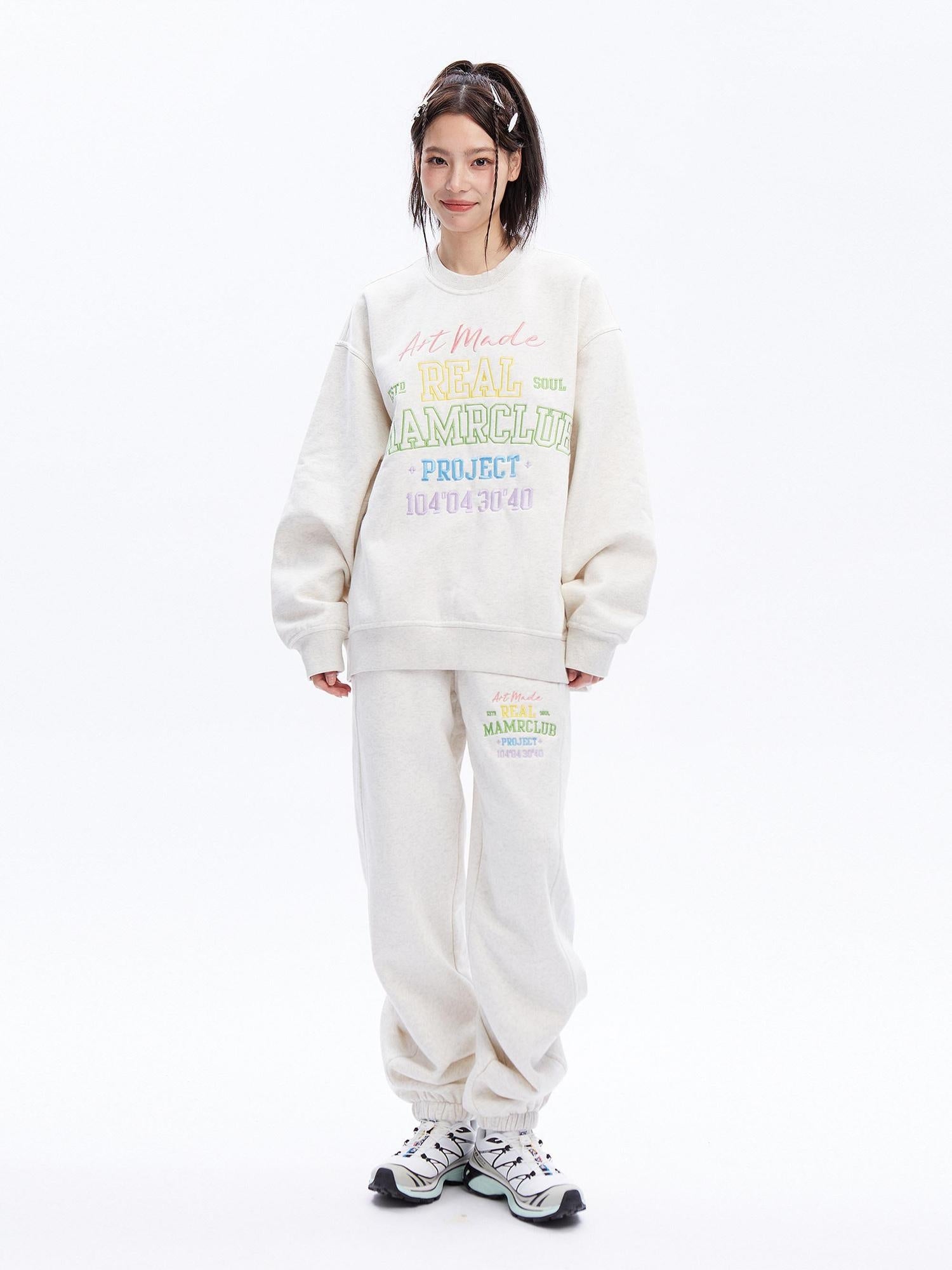 DeleteEx Embroidered Loose Fit Cotton Blend Crew Neck Women Grey Black Top & Pants Sets