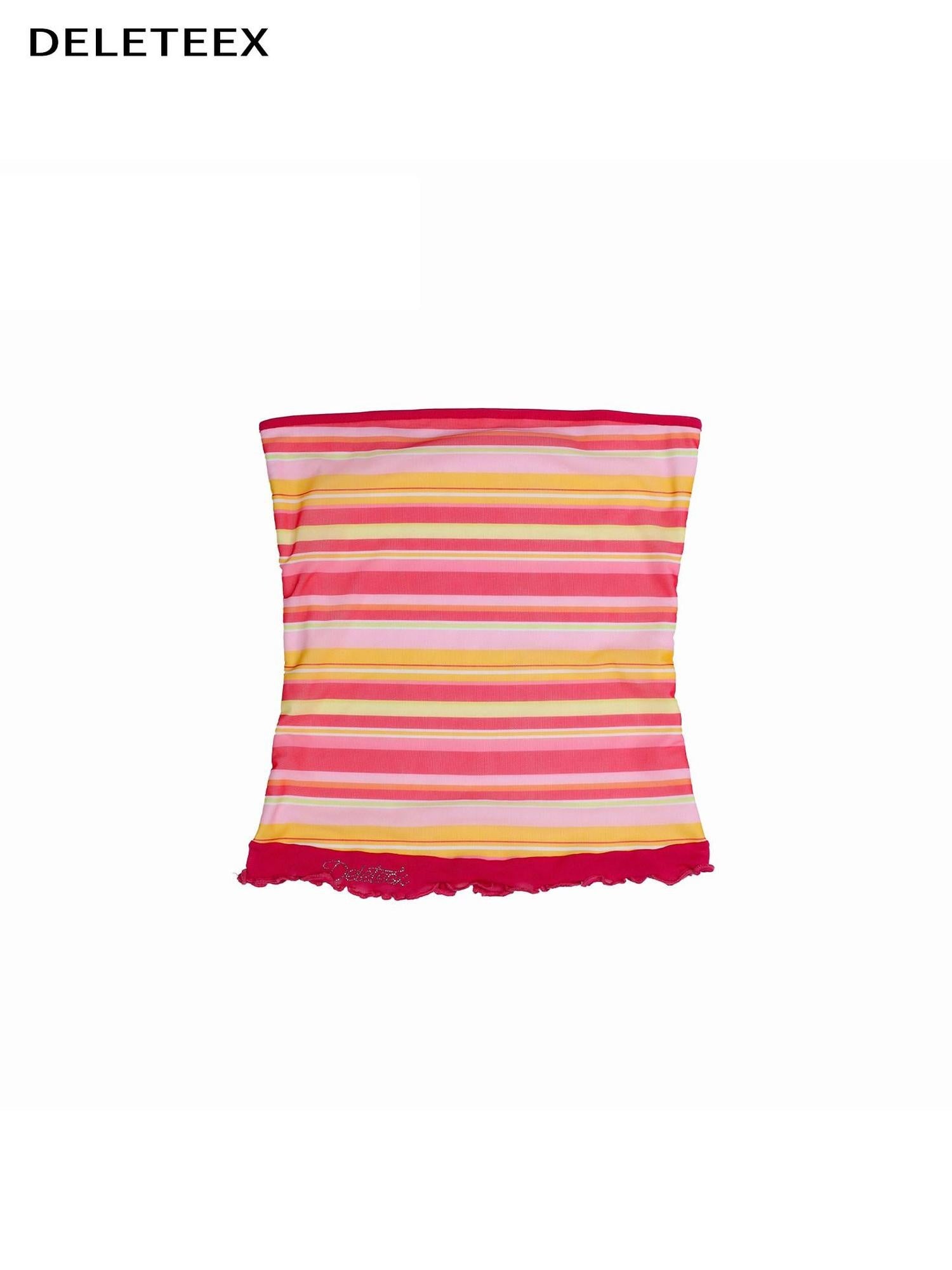 DeleteEx Soft Cotton Pink Striped Original Design Casual Slim Fit Women Tube Tops