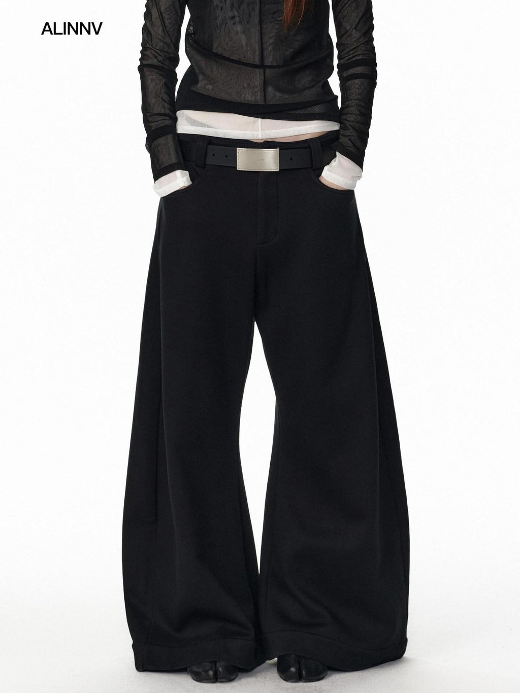 ALINNVSTUDIO Plaid Low Rise Loose American Style Zipper Front Women Wide Leg Pants