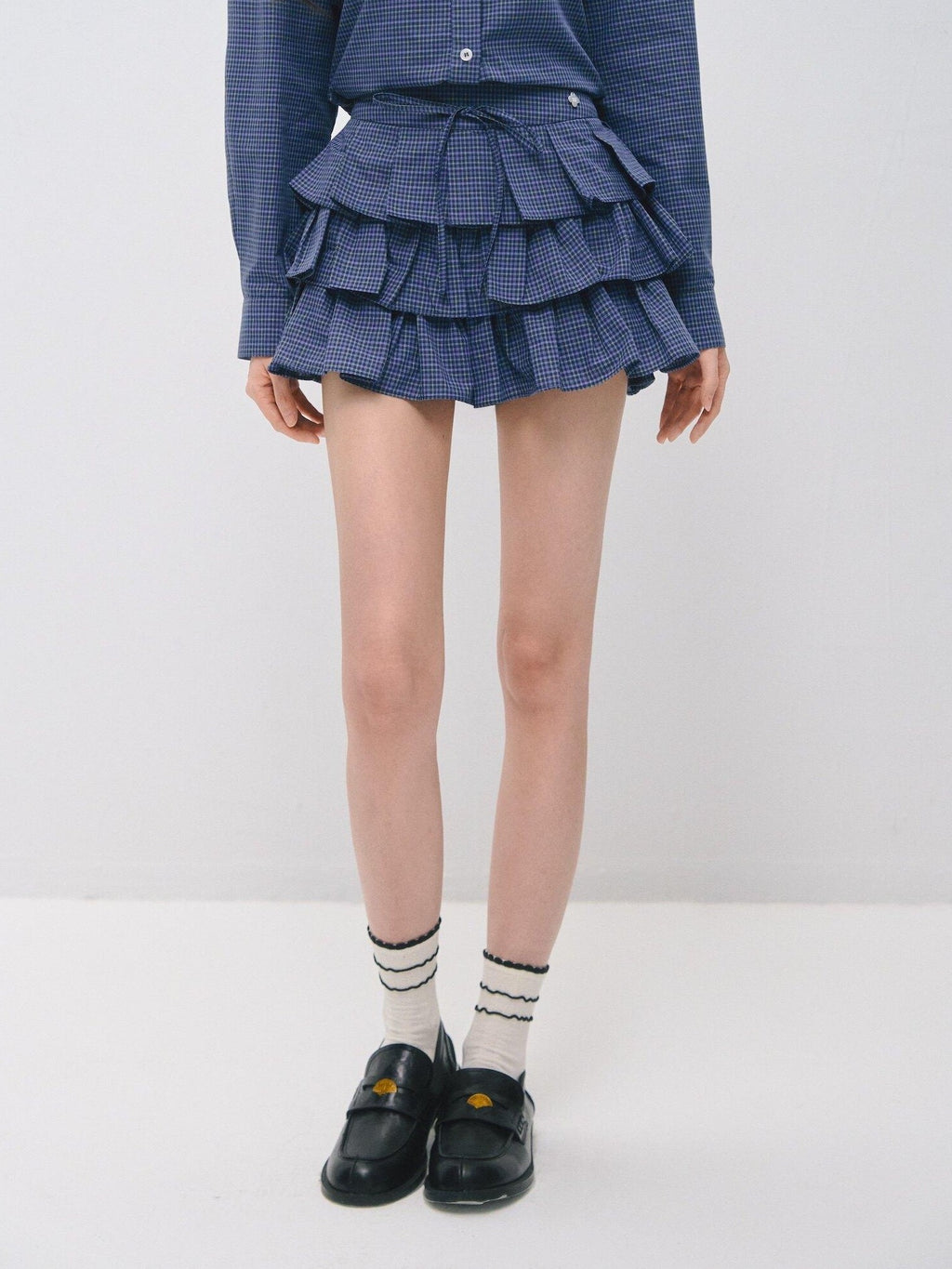 SOMESOWE Sexy Plaid High Waist Ruffle Patchwork Women Two Piece Mini Skirts