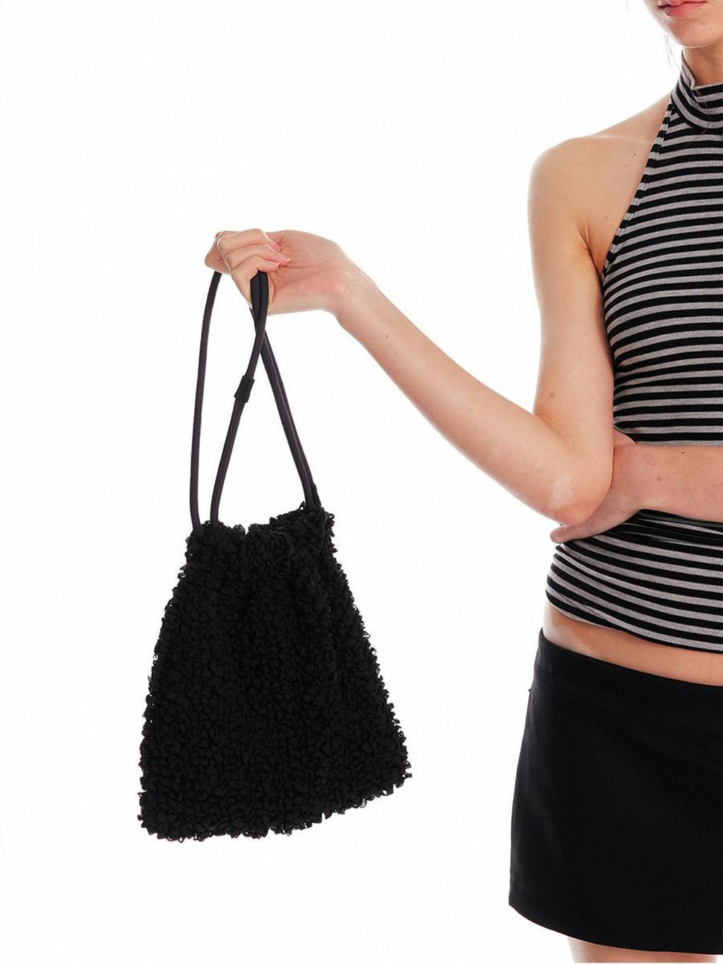 ALINNVSTUDIO Polyester Elegant Commuter Topstitched Youth Casual Black Handbag Bags
