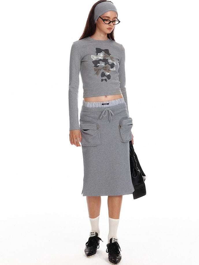 ALINNVSTUDIO Soft Cotton Printed Cropped Slim Fit Crew Neck Women Casual Long Sleeve T-Shirts